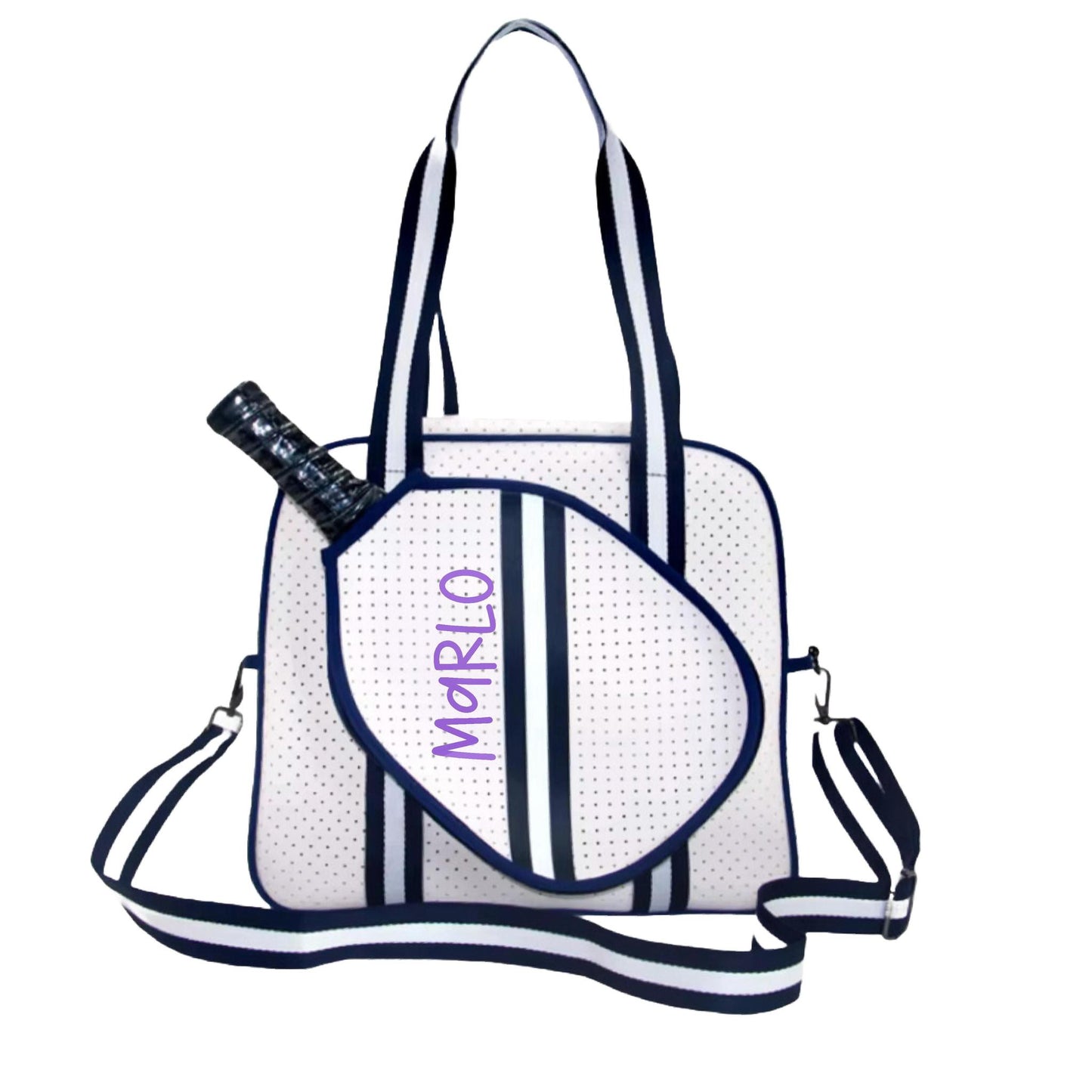 "Trendy" White and Blue Pickleball Bag (Free Personalization) | Pickleball Sports Bag | Medium Size Court Bag