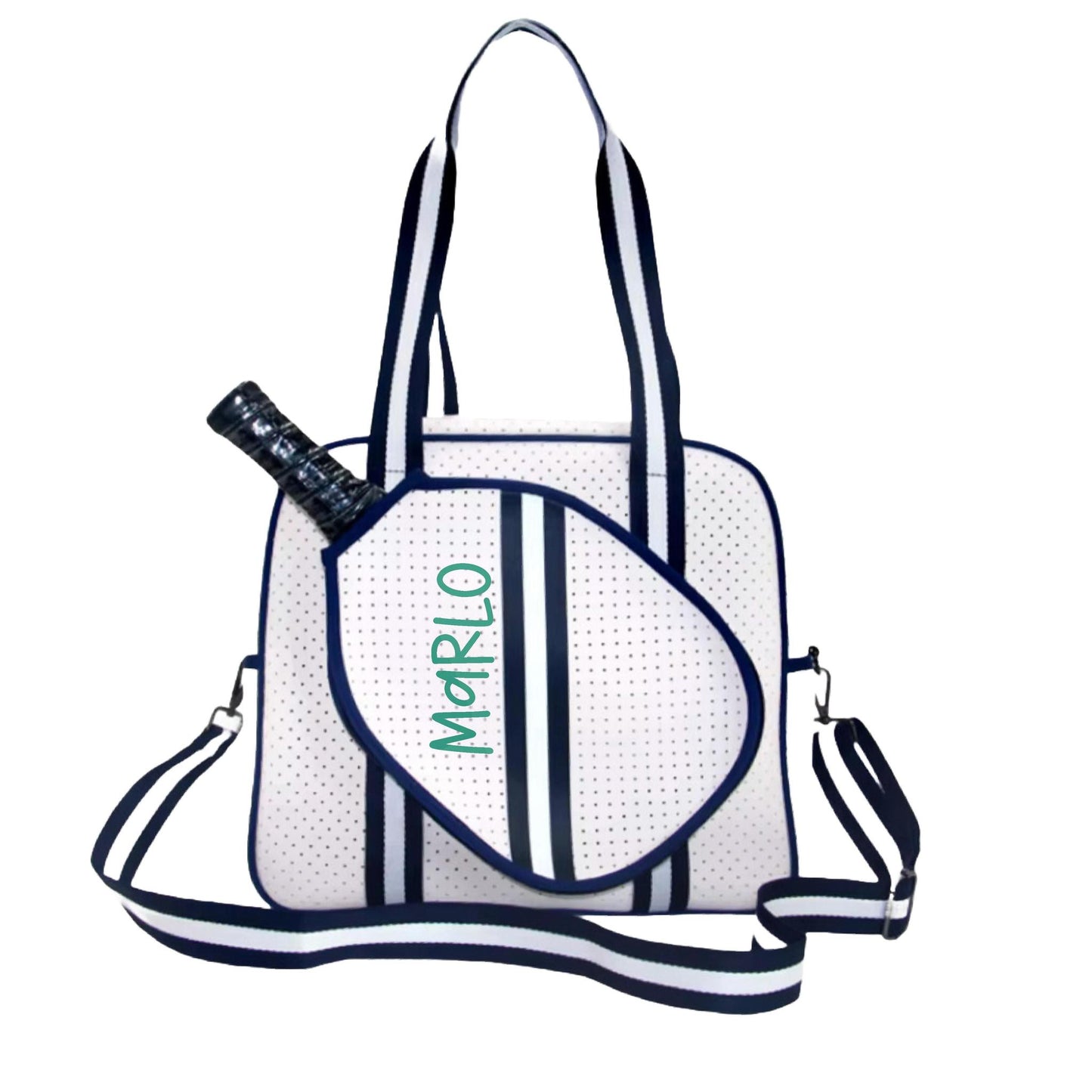 "Trendy" White and Blue Pickleball Bag (Free Personalization) | Pickleball Sports Bag | Medium Size Court Bag