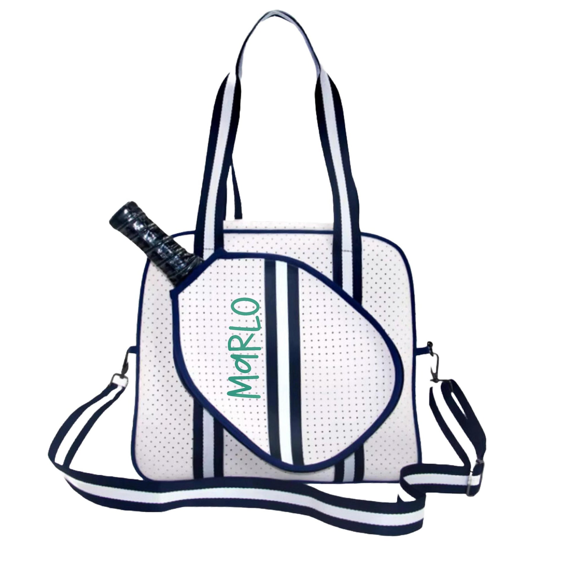 "Trendy" White and Blue Pickleball Bag (Free Personalization) | Pickleball Sports Bag | Medium Size Court Bag