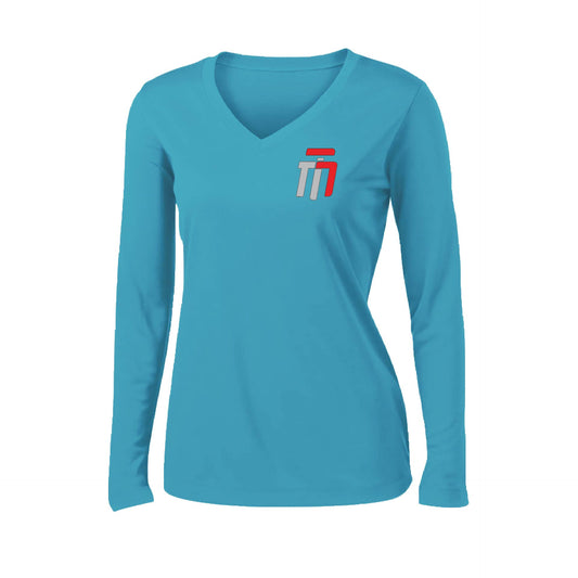 Trumotion (Pocket Design) | Women’s Long Sleeve V-Neck Karate Performance T-Shirt | 100% Polyester