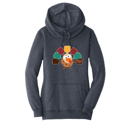 Turkey Pickleball | Women’s Cowl-Neck Hoodie Pickleball Sweatshirt | 55% Cotton 45% Poly Fleece