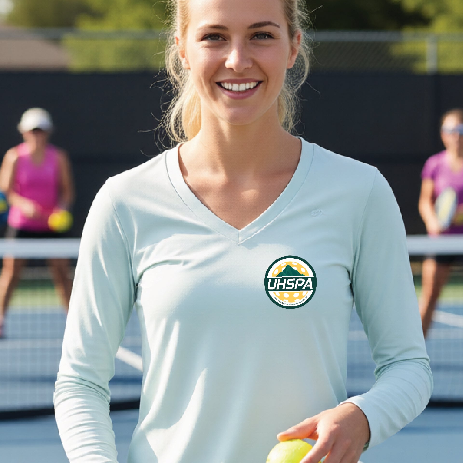 UHSPA Women’s Long Sleeve V-Neck Pickleball Performance T-Shirt | 100% Polyester
