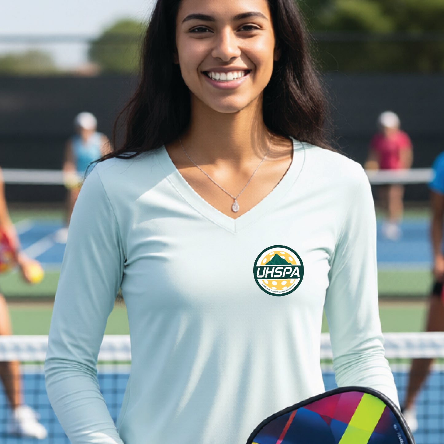 UHSPA Women’s Long Sleeve V-Neck Pickleball Performance T-Shirt | 100% Polyester
