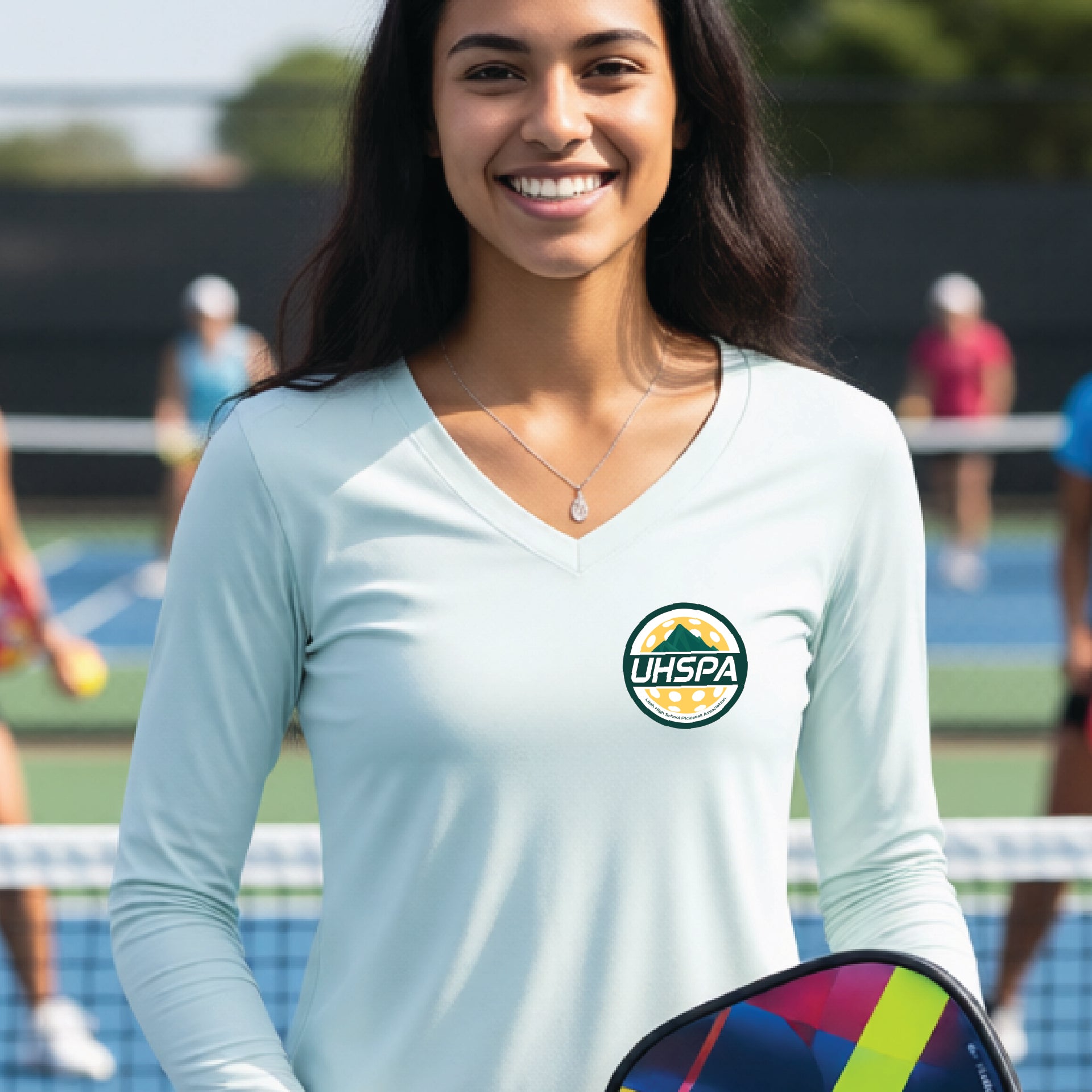 UHSPA Women’s Long Sleeve V-Neck Pickleball Performance T-Shirt | 100% Polyester