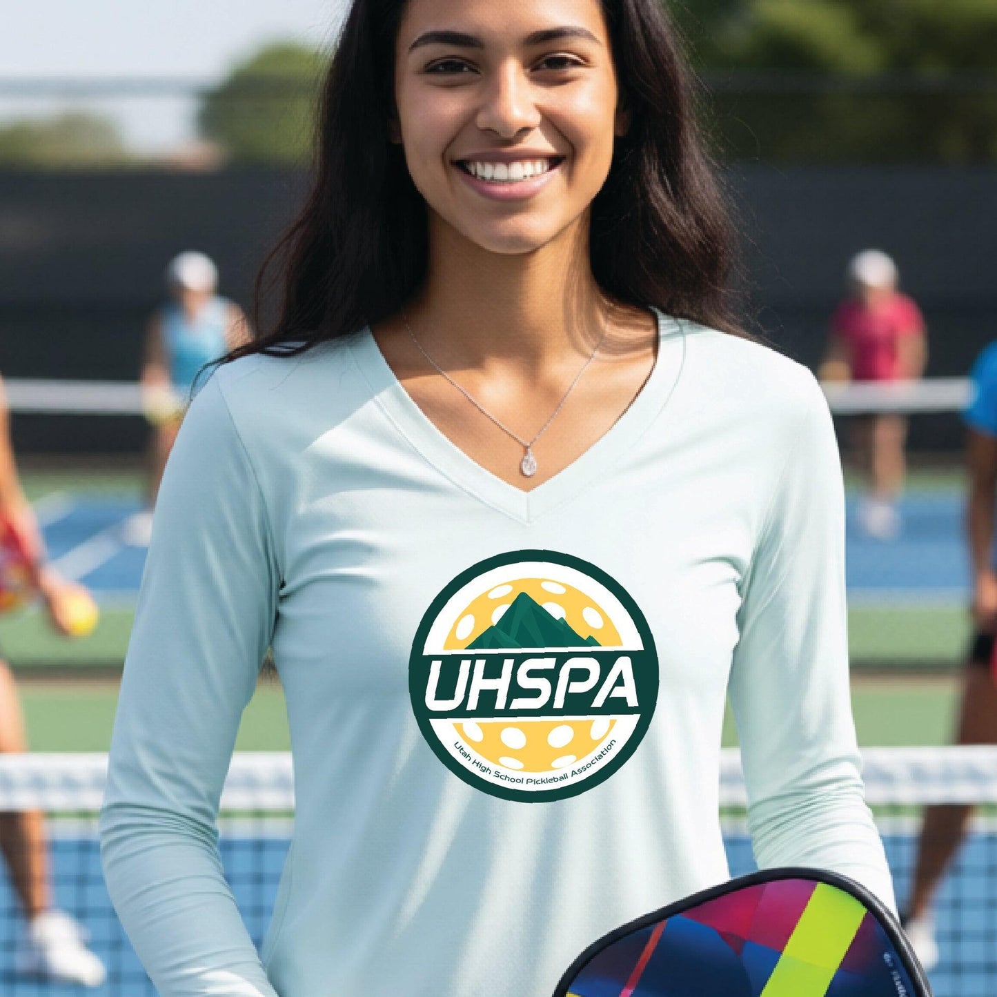 UHSPA Women’s Long Sleeve V-Neck Pickleball Performance T-Shirt | 100% Polyester