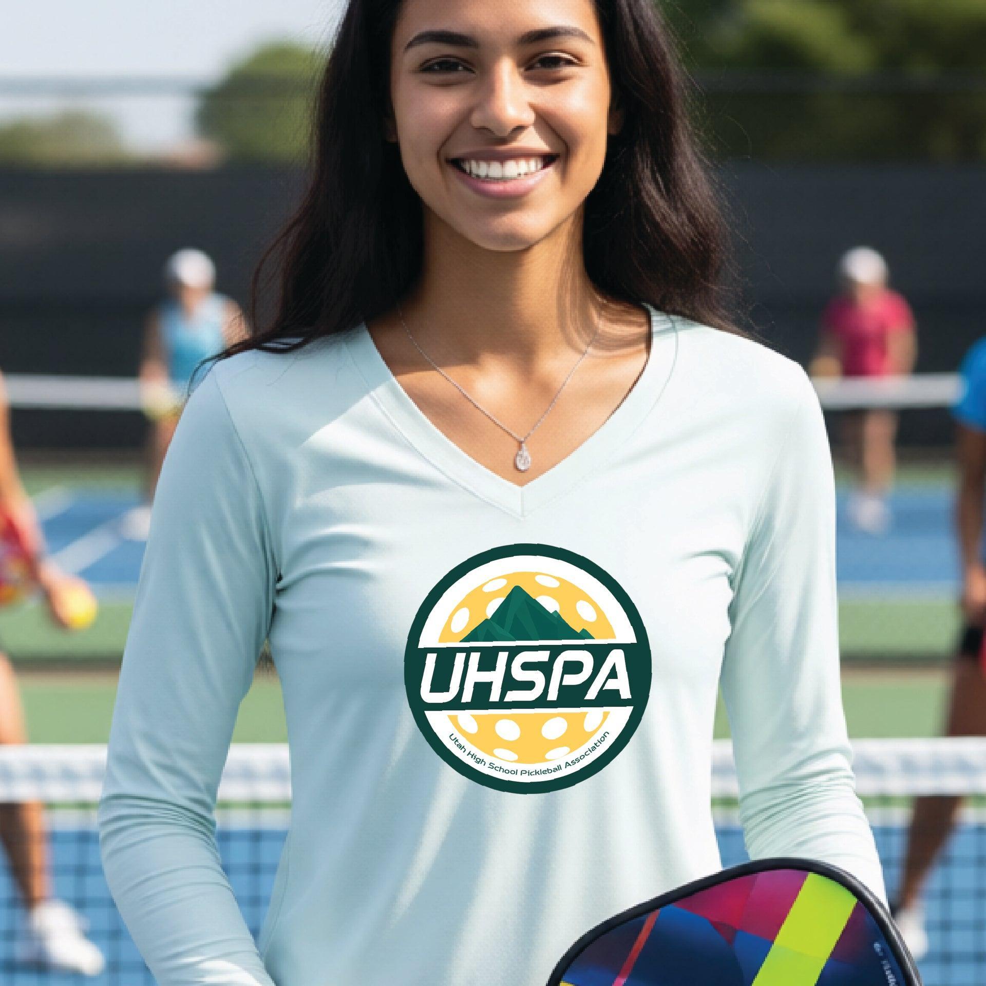 UHSPA Women’s Long Sleeve V-Neck Pickleball Performance T-Shirt | 100% Polyester