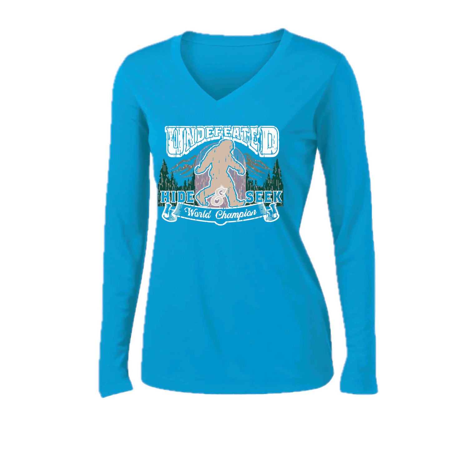 Undefeated Hide & Seek World Champion | Women’s Long Sleeve V-Neck Camping T-Shirt | 100% Polyester