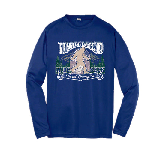 Undefeated Hide & Seek World Champion | Youth Long Sleeve Camping T-Shirts | 100% Polyester