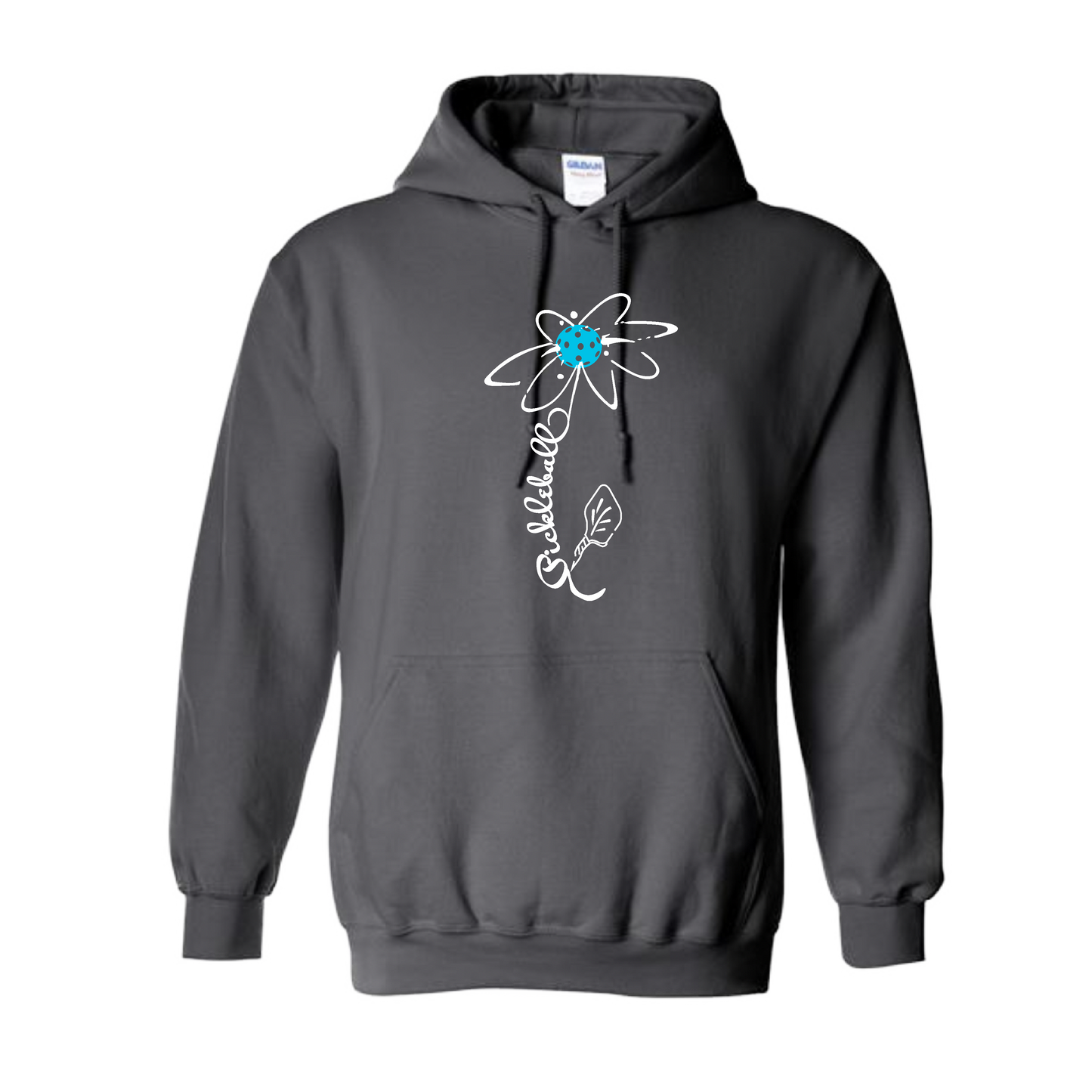 Pickleball Flower (Cyan Green Orange) | Unisex Hoodie Athletic Sweatshirt | 50% Cotton/50% Polyester