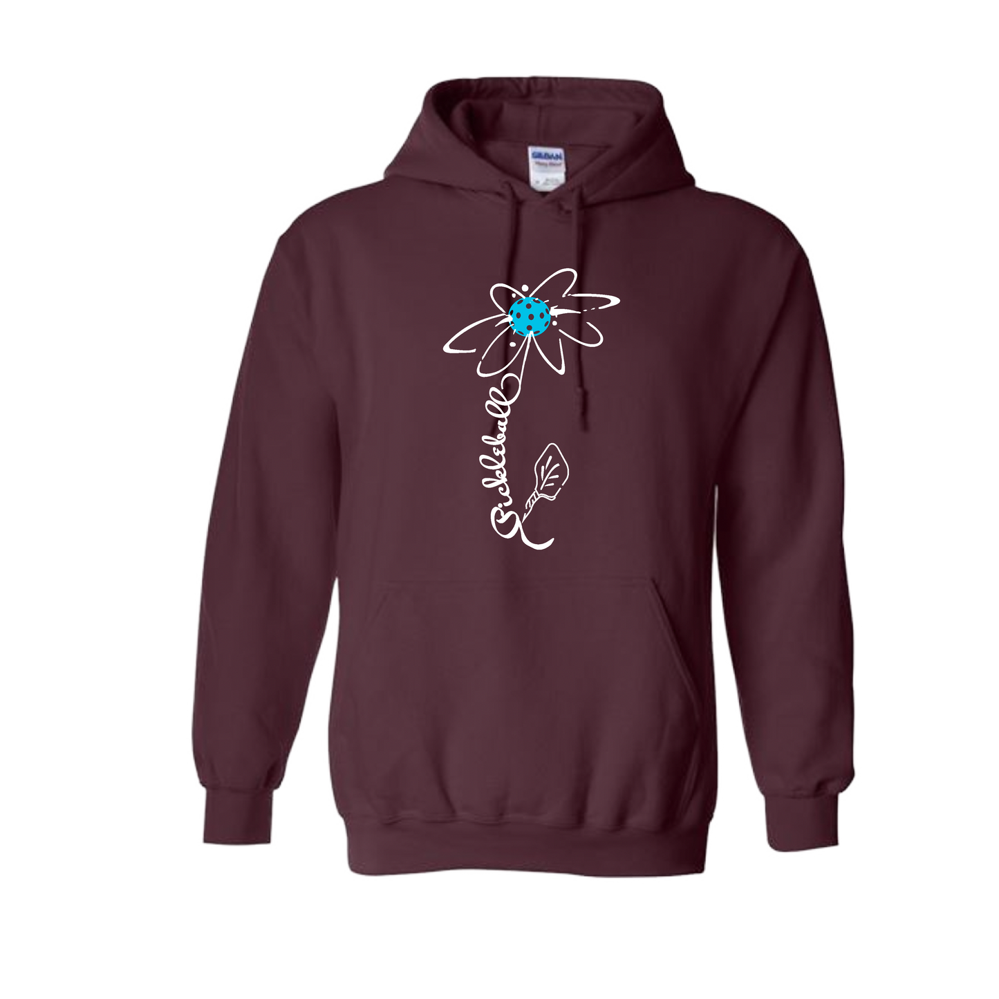 Pickleball Flower (Cyan Green Orange) | Unisex Hoodie Athletic Sweatshirt | 50% Cotton/50% Polyester