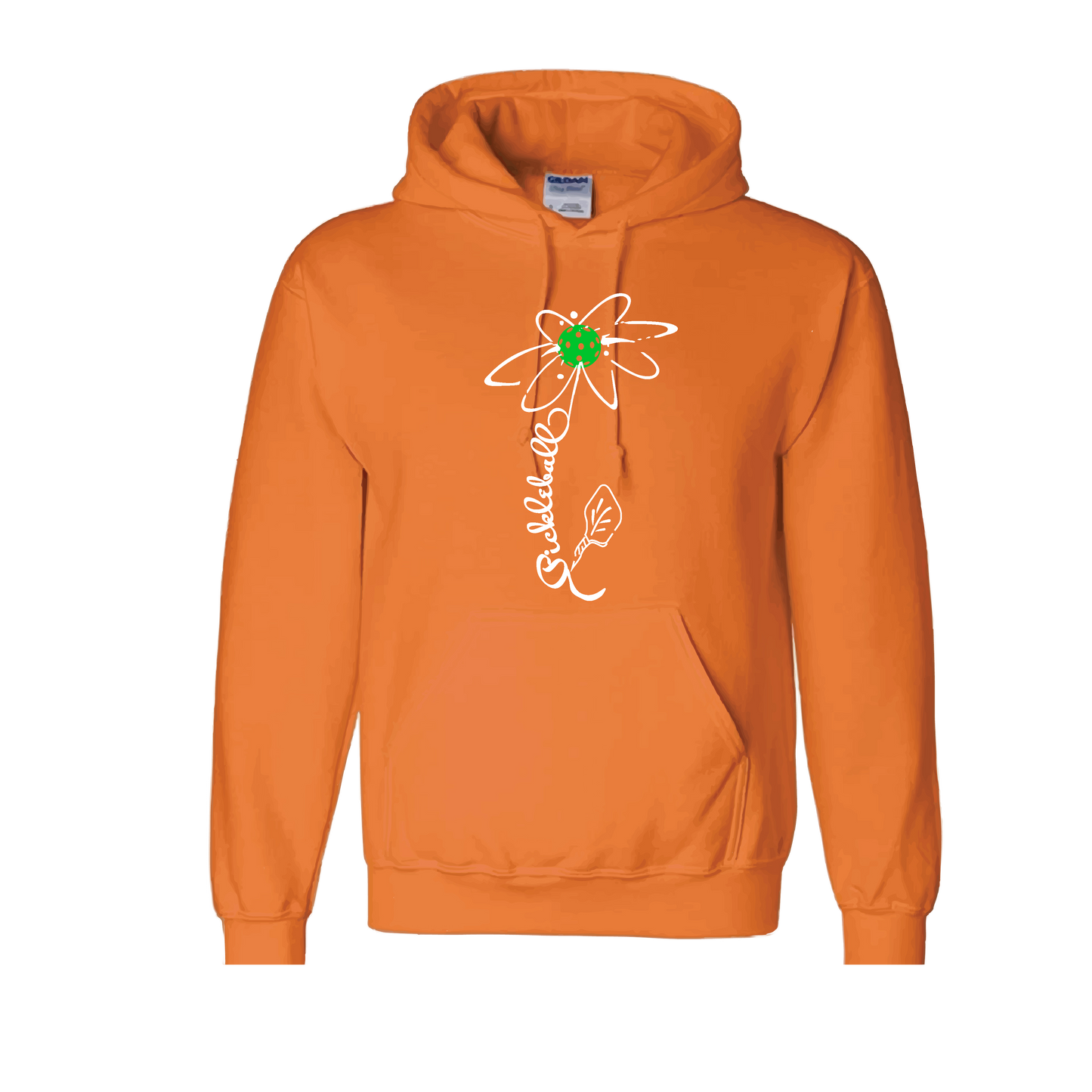 Pickleball Flower (Cyan Green Orange) | Unisex Hoodie Athletic Sweatshirt | 50% Cotton/50% Polyester