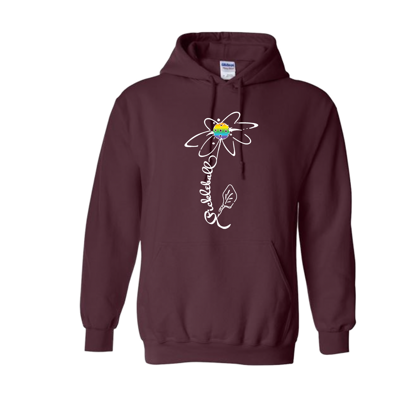 Pickleball Flower (Pink Purple Rainbow) | Unisex Hoodie Athletic Sweatshirt | 50% Cotton/50% Polyester