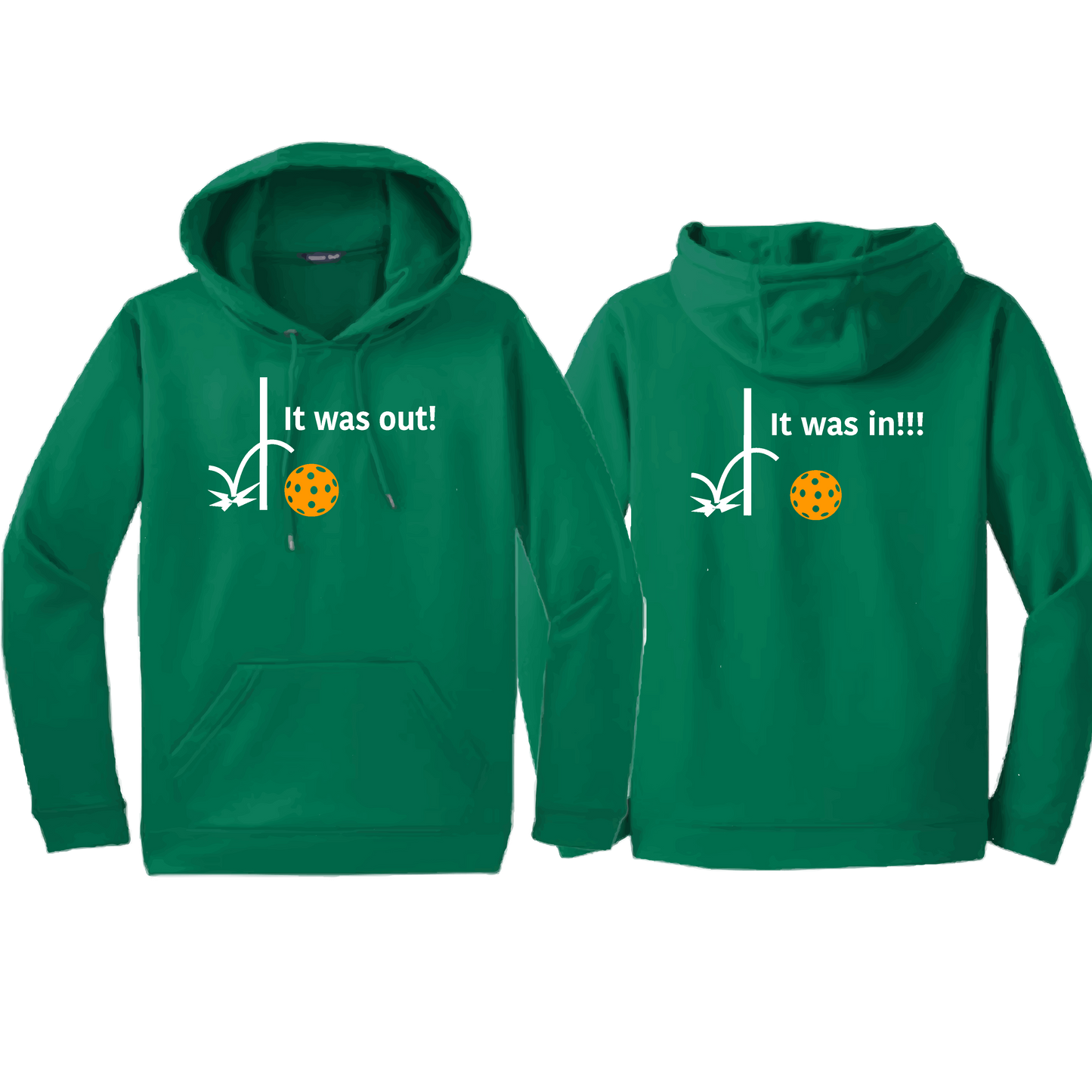 It Was Out! It Was In! (Pickleballs Cyan Green Orange) | Unisex Hoodie Athletic Sweatshirt | 50% Cotton/50% Polyester