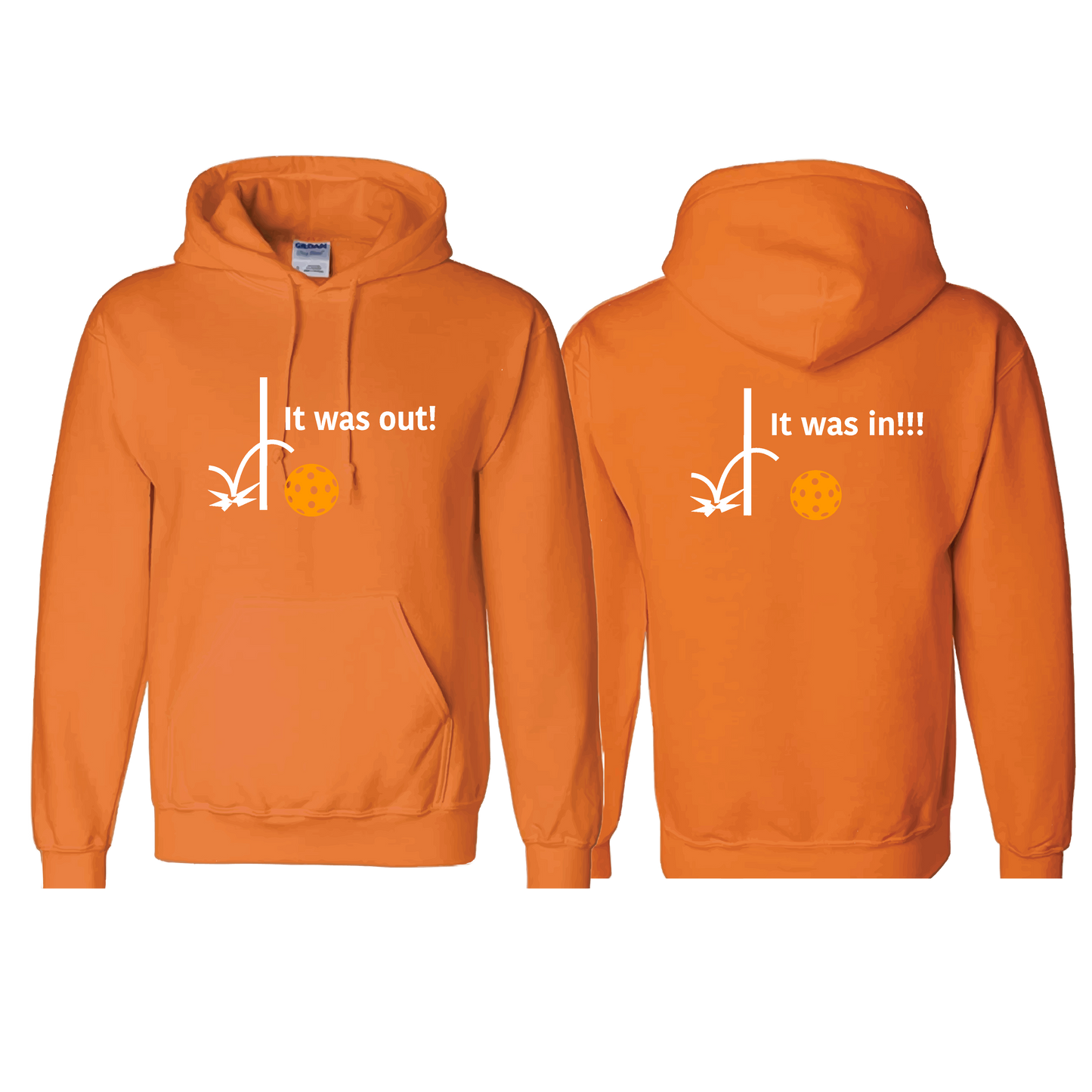 It Was Out! It Was In! (Pickleballs Cyan Green Orange) | Unisex Hoodie Athletic Sweatshirt | 50% Cotton/50% Polyester