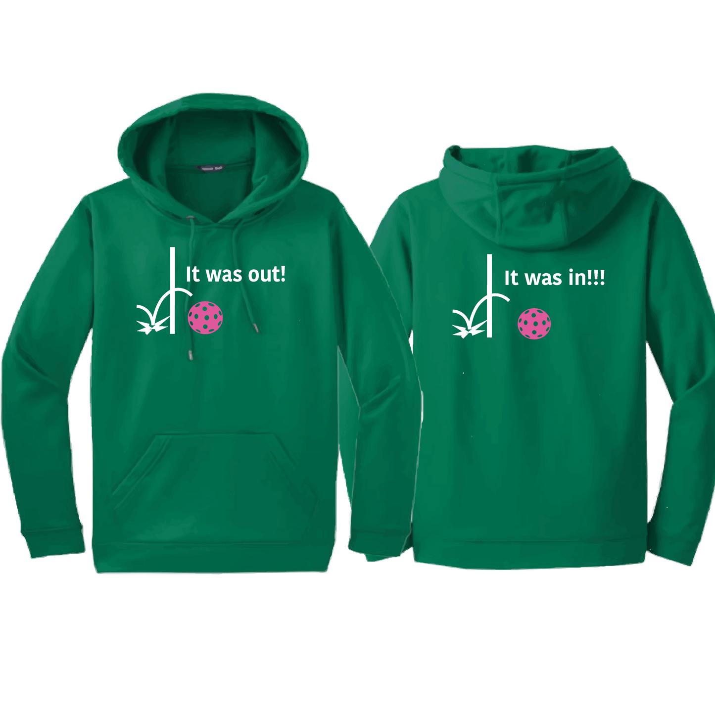 It Was Out! It Was In! (Pickleballs Pink Purple Rainbow) | Unisex Hoodie Athletic Sweatshirt | 50% Cotton/50% Polyester