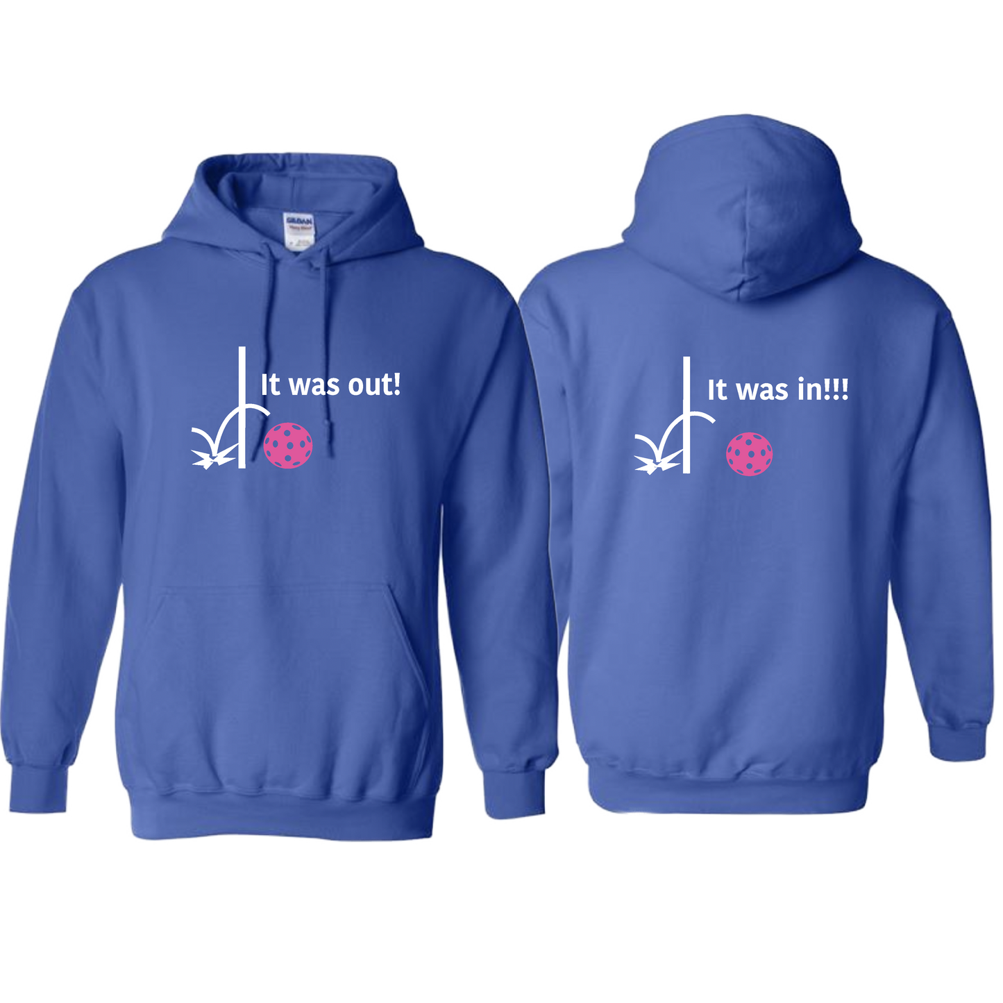 It Was Out! It Was In! (Pickleballs Pink Purple Rainbow) | Unisex Hoodie Athletic Sweatshirt | 50% Cotton/50% Polyester