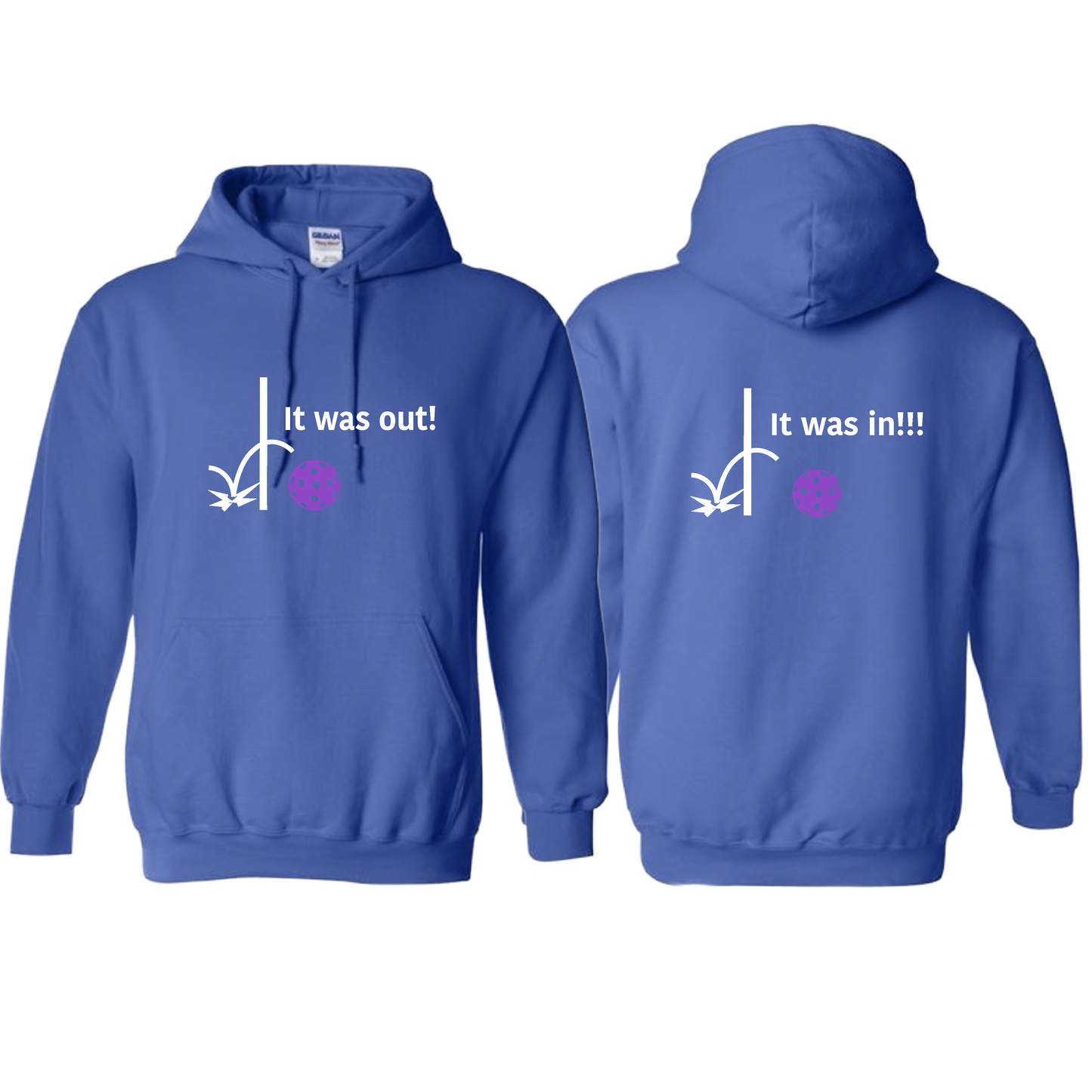 It Was Out! It Was In! (Pickleballs Pink Purple Rainbow) | Unisex Hoodie Athletic Sweatshirt | 50% Cotton/50% Polyester