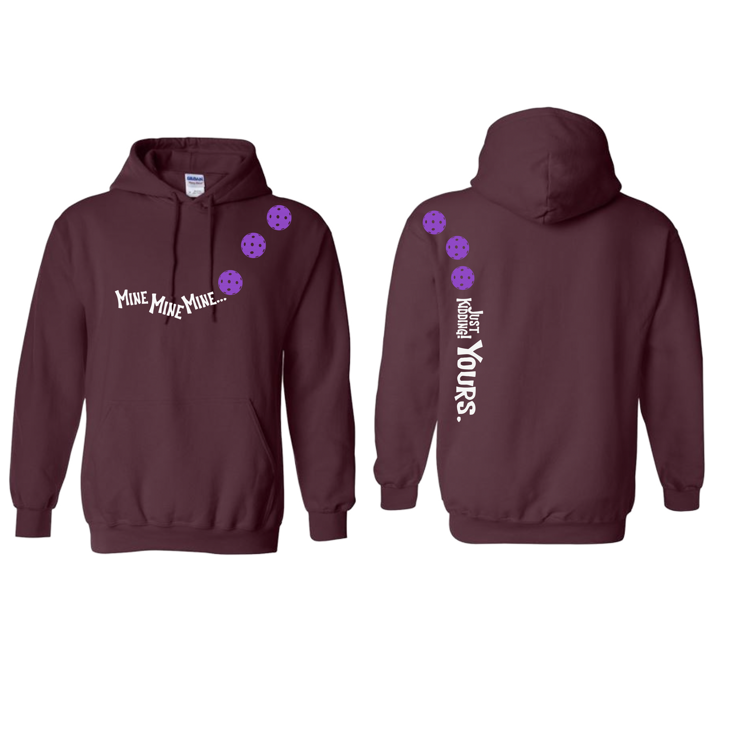 Mine JK Yours (Pickleballs Pink Purple Rainbow) | Unisex Hoodie Athletic Sweatshirt | 50% Cotton/50% Polyester