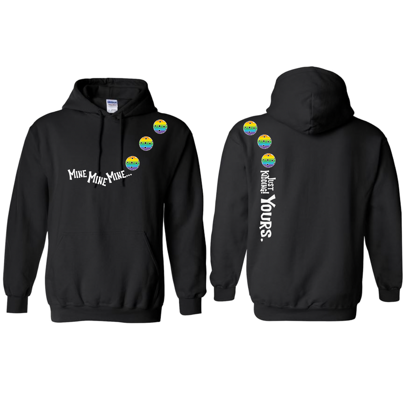 Mine JK Yours (Pickleballs Pink Purple Rainbow) | Unisex Hoodie Athletic Sweatshirt | 50% Cotton/50% Polyester