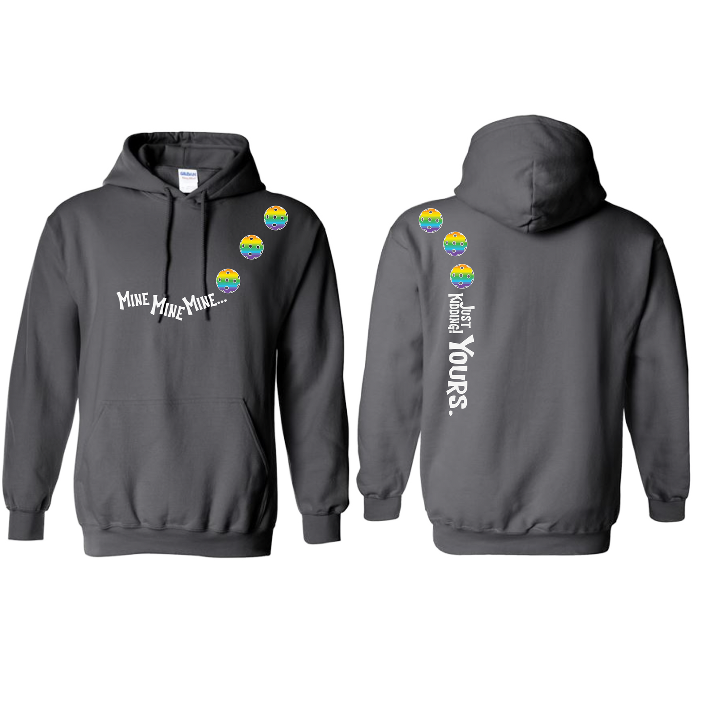 Mine JK Yours (Pickleballs Pink Purple Rainbow) | Unisex Hoodie Athletic Sweatshirt | 50% Cotton/50% Polyester