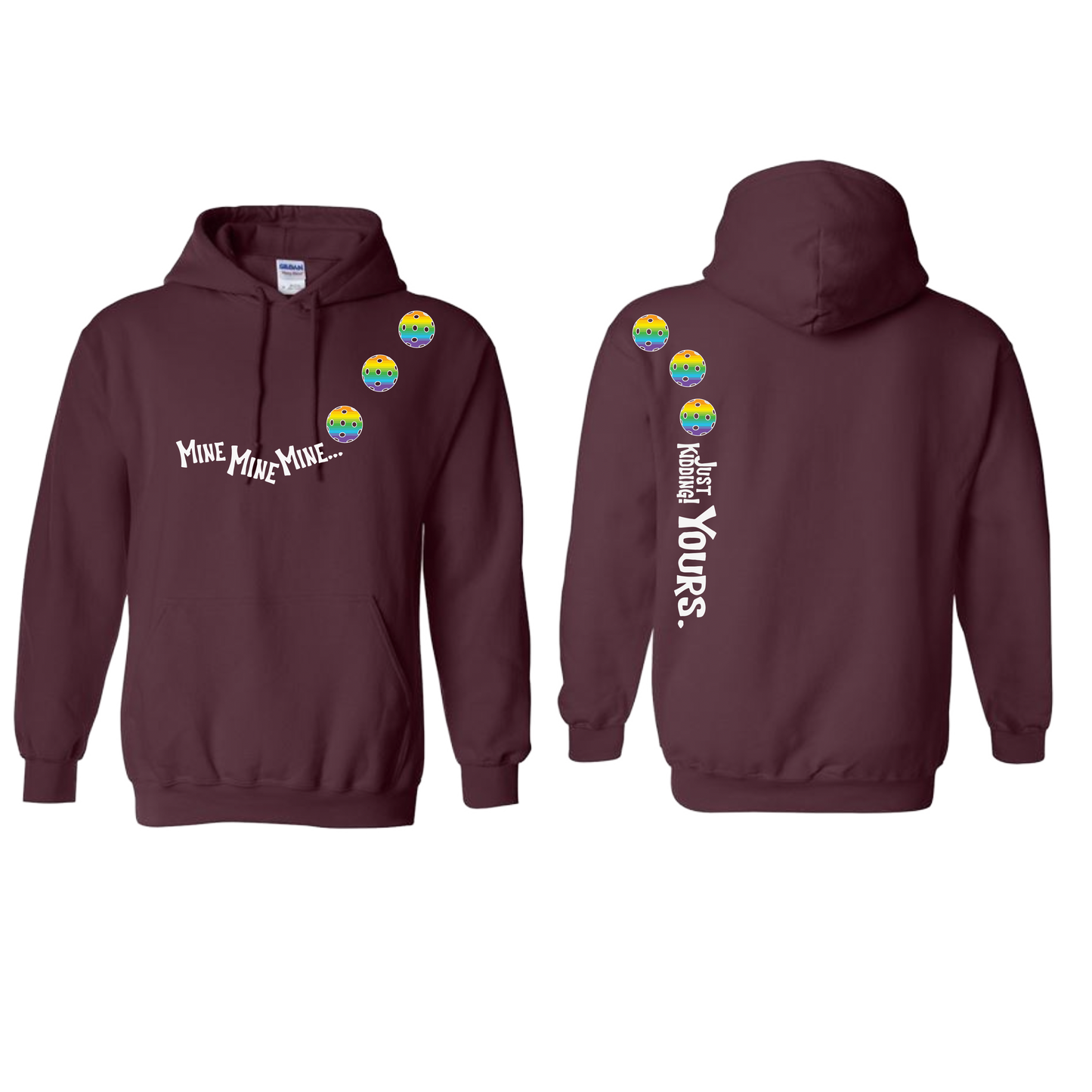 Mine JK Yours (Pickleballs Pink Purple Rainbow) | Unisex Hoodie Athletic Sweatshirt | 50% Cotton/50% Polyester