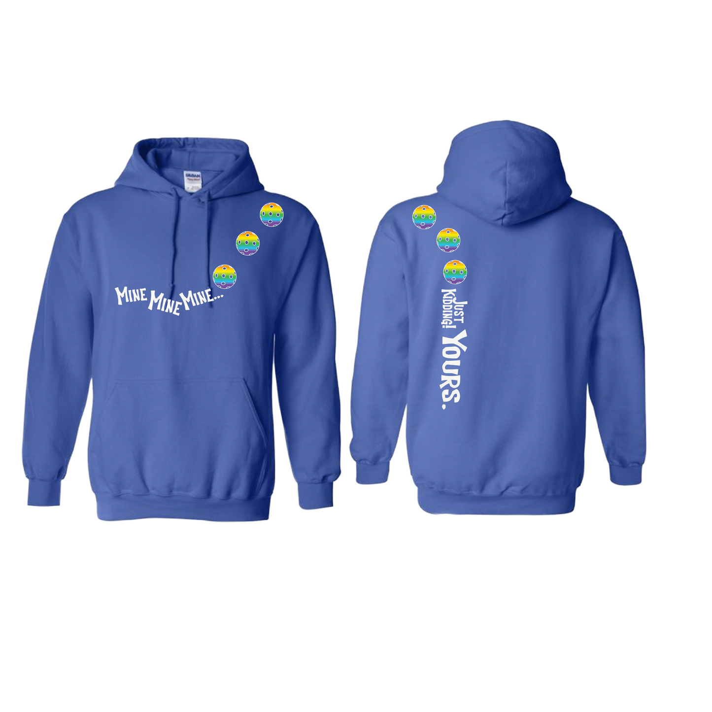 Mine JK Yours (Pickleballs Pink Purple Rainbow) | Unisex Hoodie Athletic Sweatshirt | 50% Cotton/50% Polyester