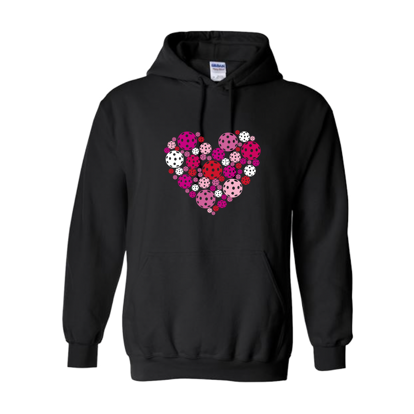 This unisex hooded sweatshirt combines comfort and breathability, featuring a moisture-wicking, double-lined hood and front pouch pocket. It's perfect for staying warm on the Pickleball courts while showing off a unique design.