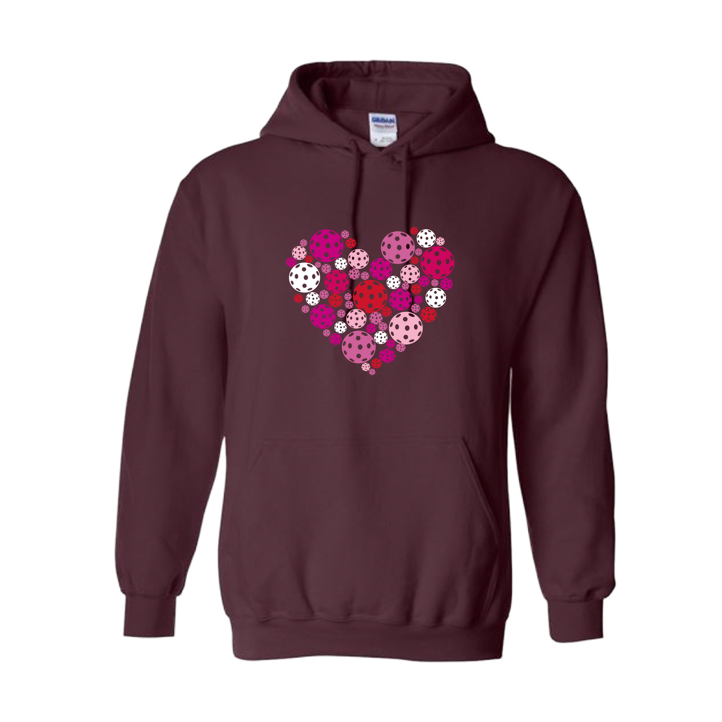 This unisex hooded sweatshirt combines comfort and breathability, featuring a moisture-wicking, double-lined hood and front pouch pocket. It's perfect for staying warm on the Pickleball courts while showing off a unique design.