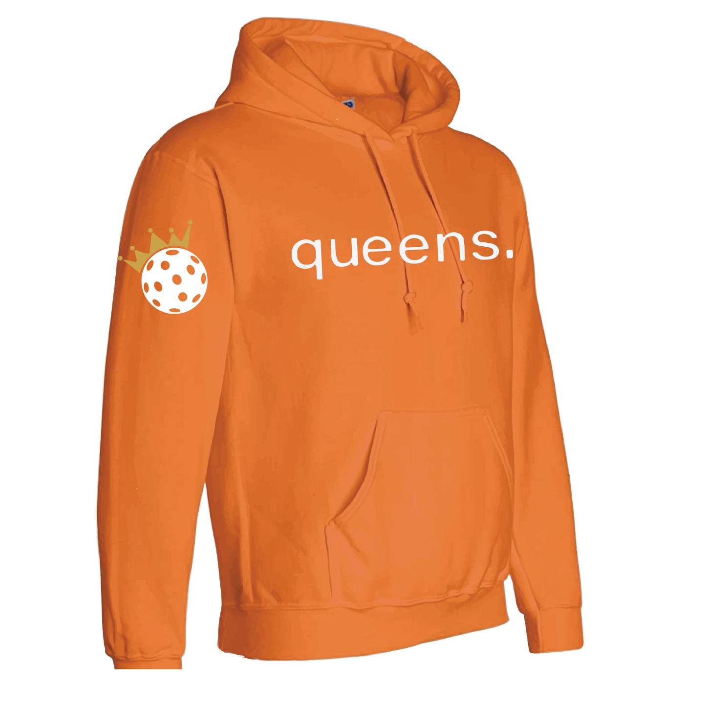 Design: Pickleball Queen with Crown  This unisex hooded sweatshirt is designed with the Pickleball Queen and Crown in mind, utilizing moisture-wicking and double lining features. A front pouch pocket ensures additional warmth, keeping you comfortable on the Pickleball courts with a unique look. Step up your game in this fashionably functional hoodie