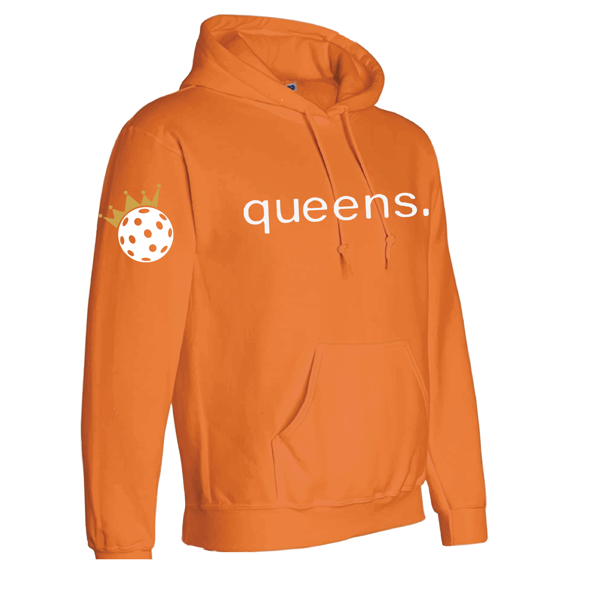 Design: Pickleball Queen with Crown  This unisex hooded sweatshirt is designed with the Pickleball Queen and Crown in mind, utilizing moisture-wicking and double lining features. A front pouch pocket ensures additional warmth, keeping you comfortable on the Pickleball courts with a unique look. Step up your game in this fashionably functional hoodie