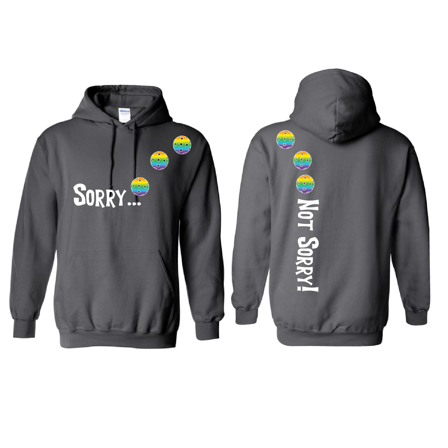 Sorry Not Sorry (Pickleballs Pink Purple Rainbow) | Unisex Hoodie Athletic Sweatshirt | 50% Cotton/50% Polyester