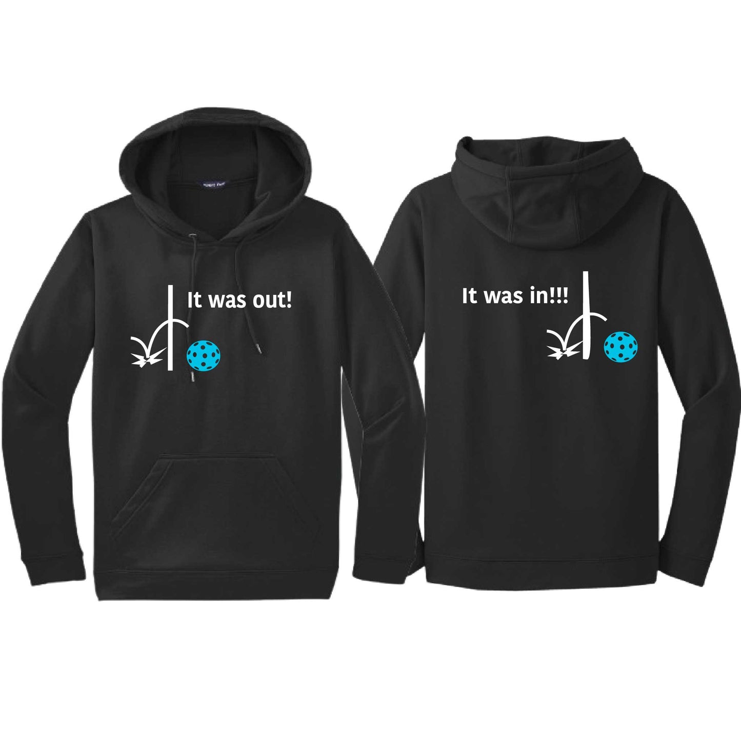 It Was Out! It Was In! (Pickleballs Cyan Green Orange) | Unisex Hoodie Athletic Sweatshirt | 50% Cotton/50% Polyester