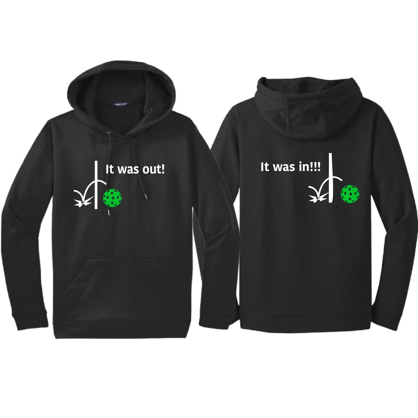 It Was Out! It Was In! (Pickleballs Cyan Green Orange) | Unisex Hoodie Athletic Sweatshirt | 50% Cotton/50% Polyester