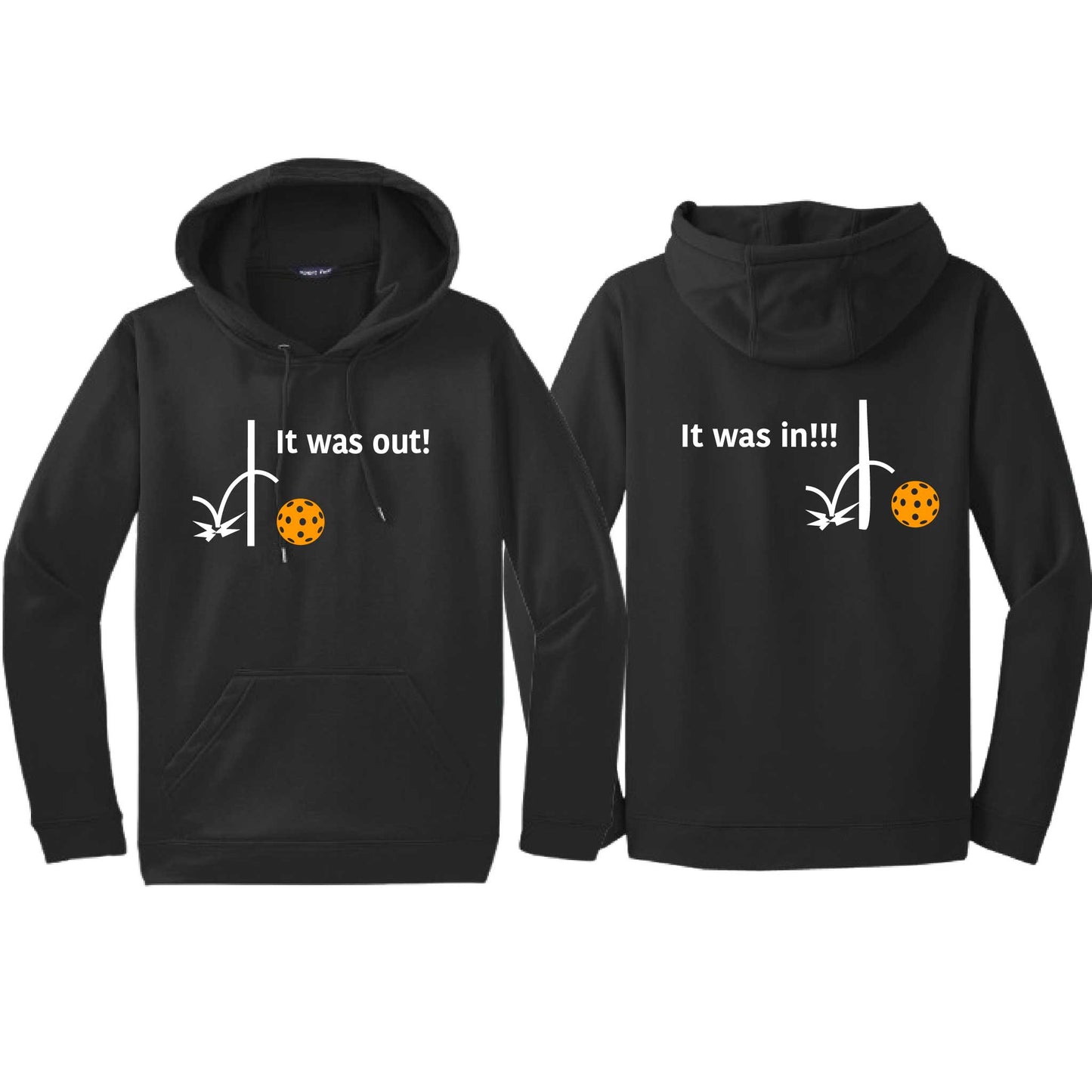 It Was Out! It Was In! (Pickleballs Cyan Green Orange) | Unisex Hoodie Athletic Sweatshirt | 50% Cotton/50% Polyester