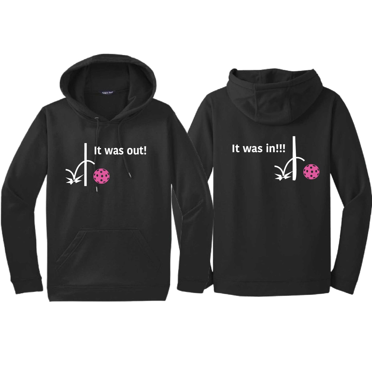 It Was Out! It Was In! (Pickleballs Pink Purple Rainbow) | Unisex Hoodie Athletic Sweatshirt | 50% Cotton/50% Polyester