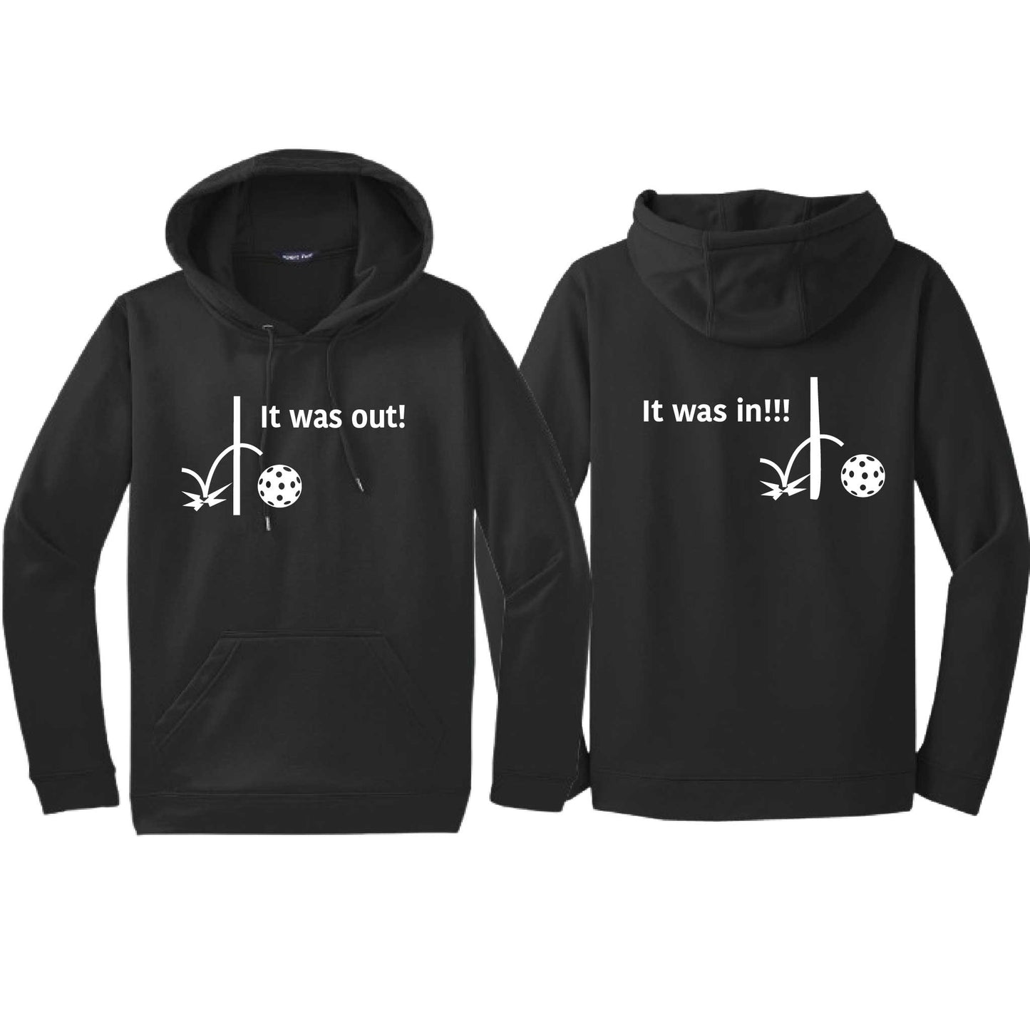 It Was Out! It Was In! (Pickleballs Red White Yellow) | Unisex Hoodie Athletic Sweatshirt | 50% Cotton/50% Polyester