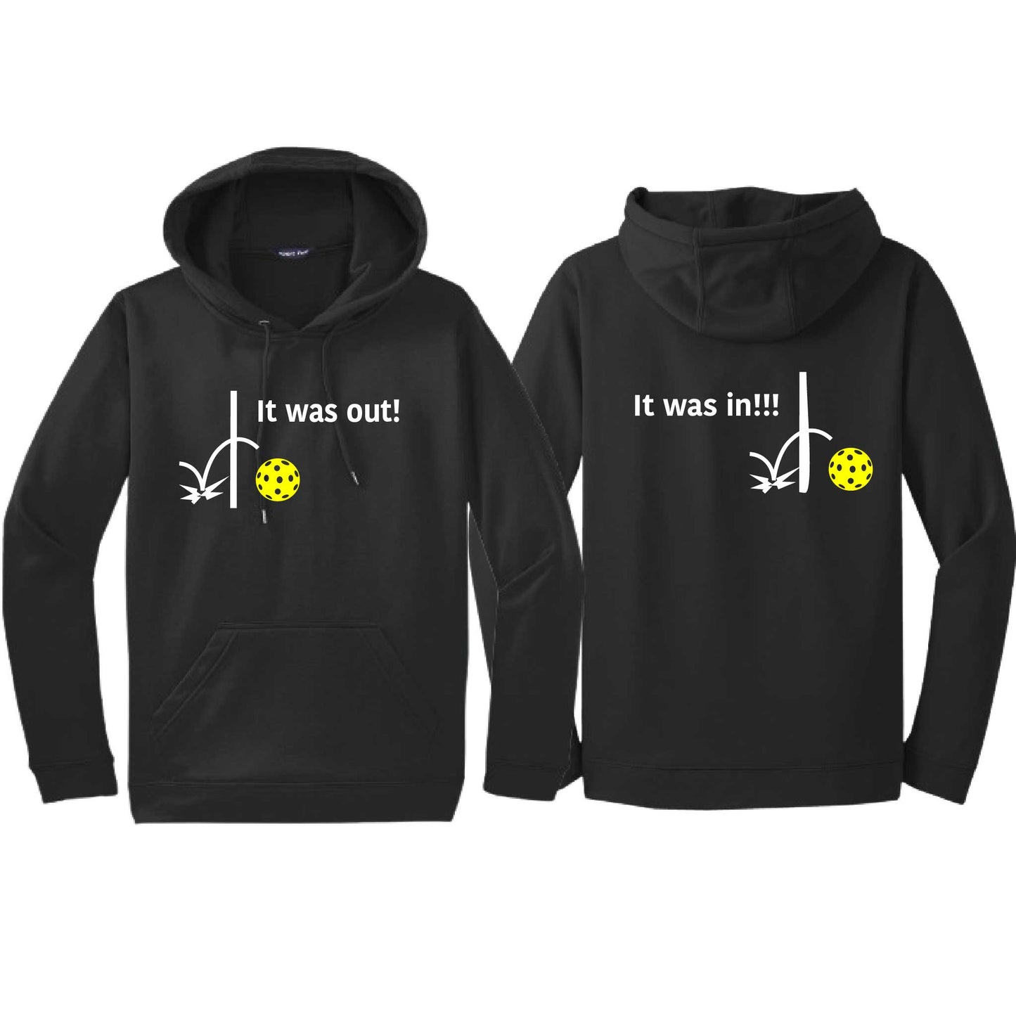 It Was Out! It Was In! (Pickleballs Red White Yellow) | Unisex Hoodie Athletic Sweatshirt | 50% Cotton/50% Polyester