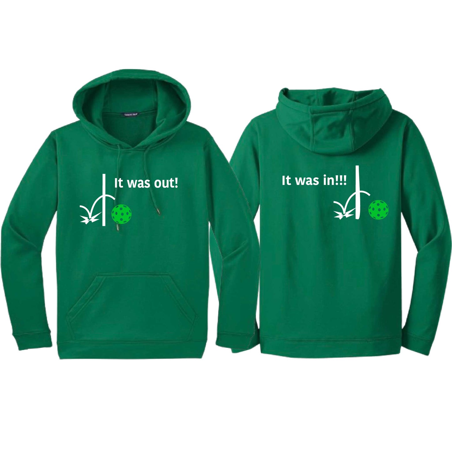 It Was Out! It Was In! (Pickleballs Cyan Green Orange) | Unisex Hoodie Athletic Sweatshirt | 50% Cotton/50% Polyester