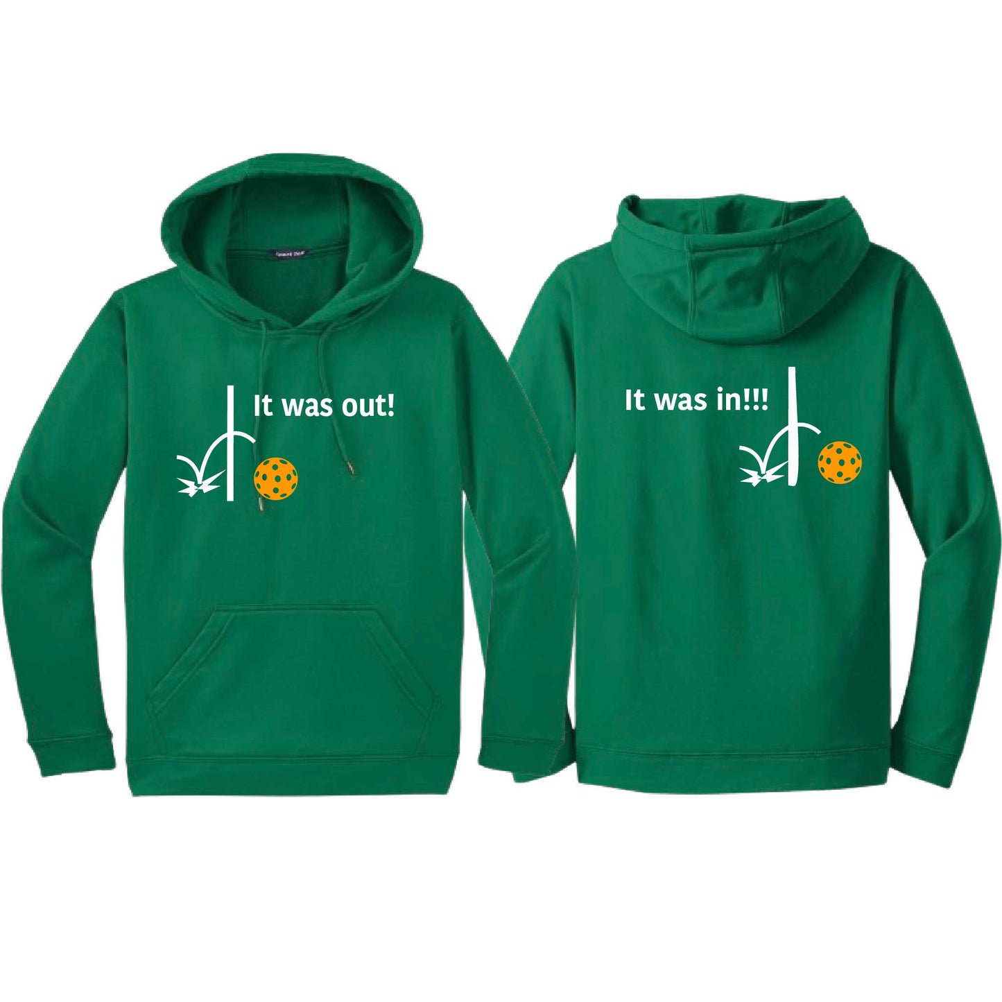It Was Out! It Was In! (Pickleballs Cyan Green Orange) | Unisex Hoodie Athletic Sweatshirt | 50% Cotton/50% Polyester
