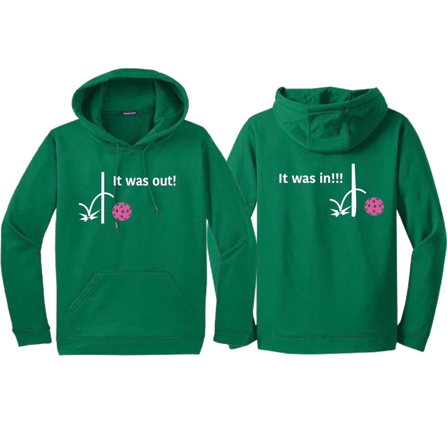 It Was Out! It Was In! (Pickleballs Pink Purple Rainbow) | Unisex Hoodie Athletic Sweatshirt | 50% Cotton/50% Polyester