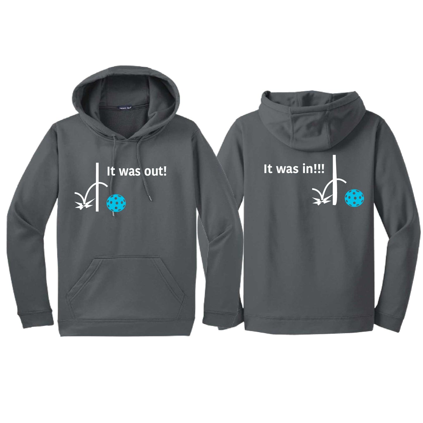 It Was Out! It Was In! (Pickleballs Cyan Green Orange) | Unisex Hoodie Athletic Sweatshirt | 50% Cotton/50% Polyester