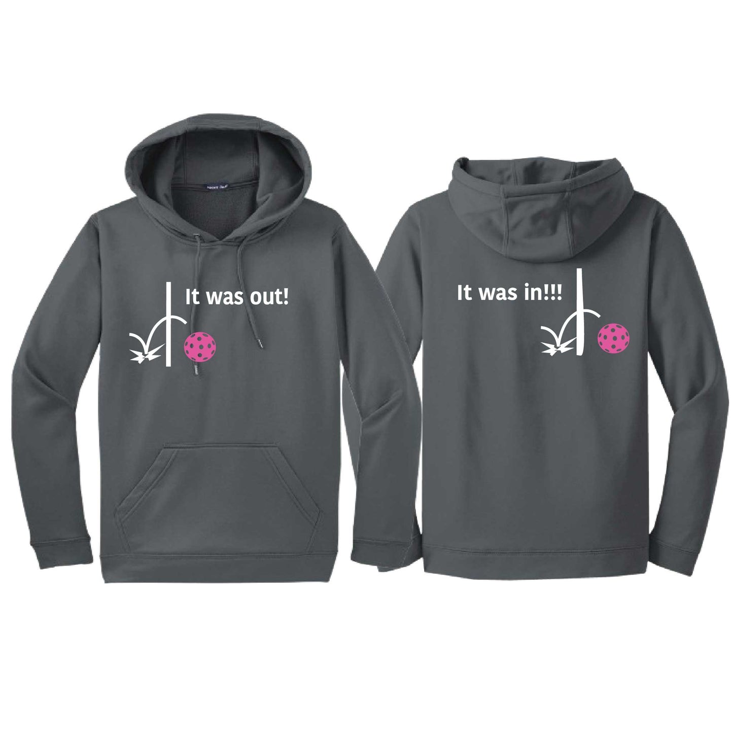 It Was Out! It Was In! (Pickleballs Pink Purple Rainbow) | Unisex Hoodie Athletic Sweatshirt | 50% Cotton/50% Polyester