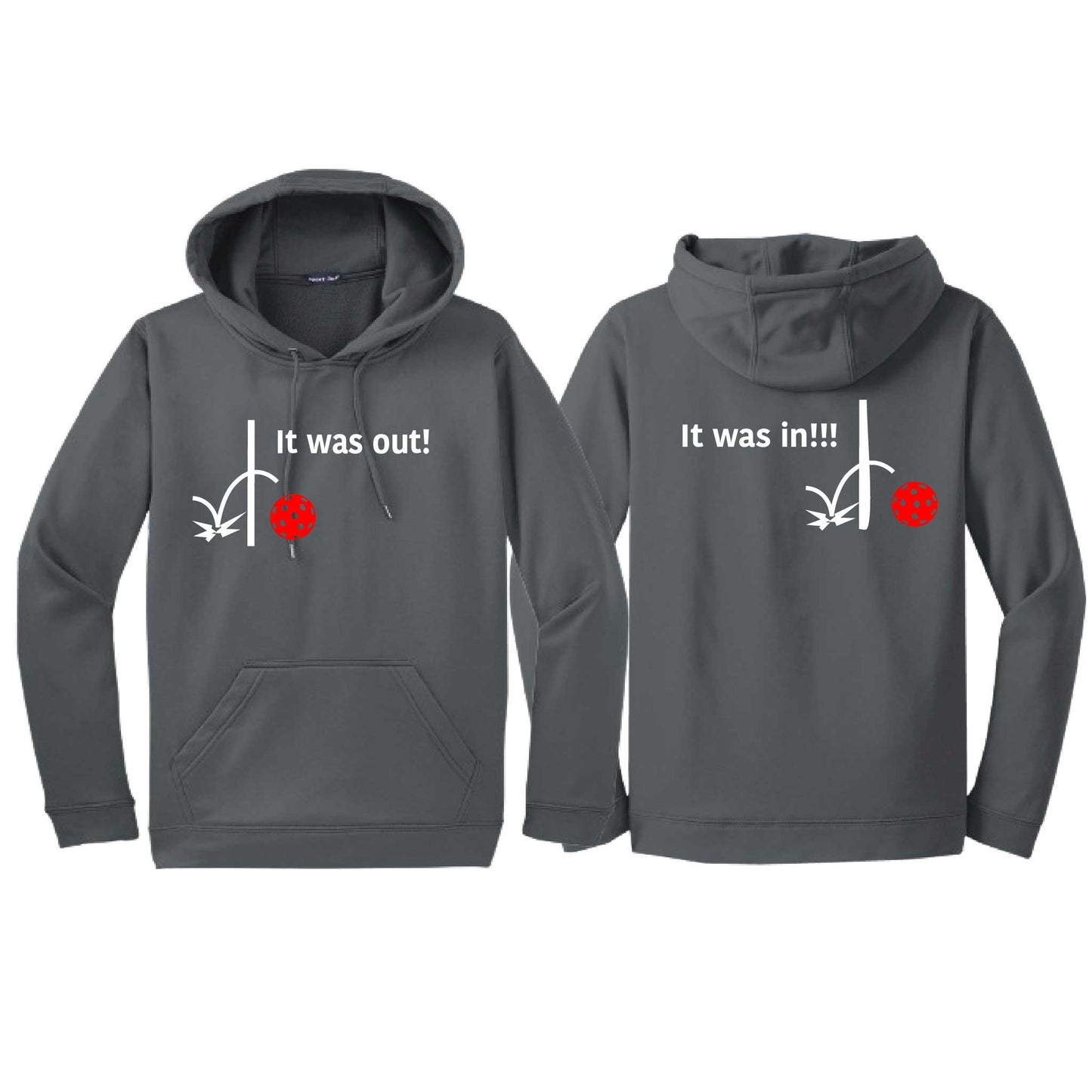 It Was Out! It Was In! (Pickleballs Red White Yellow) | Unisex Hoodie Athletic Sweatshirt | 50% Cotton/50% Polyester