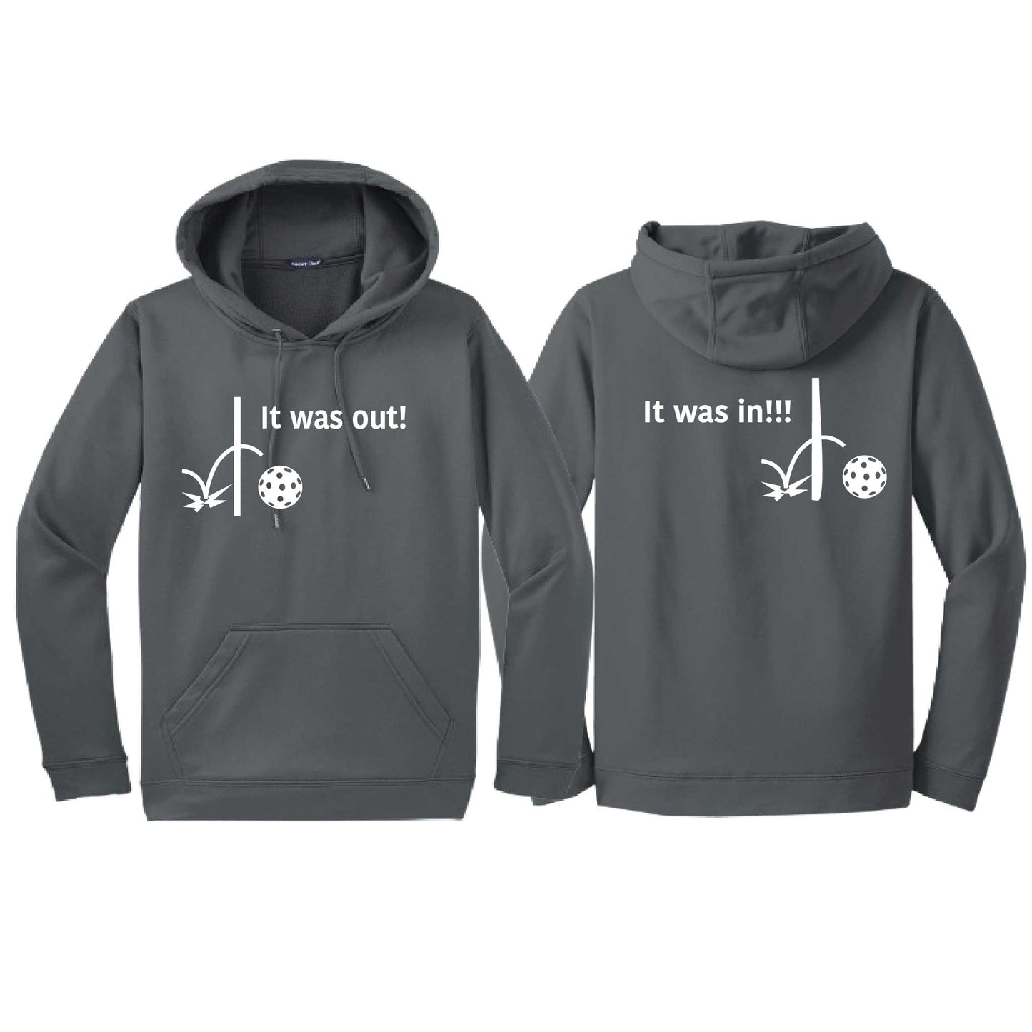 It Was Out! It Was In! (Pickleballs Red White Yellow) | Unisex Hoodie Athletic Sweatshirt | 50% Cotton/50% Polyester