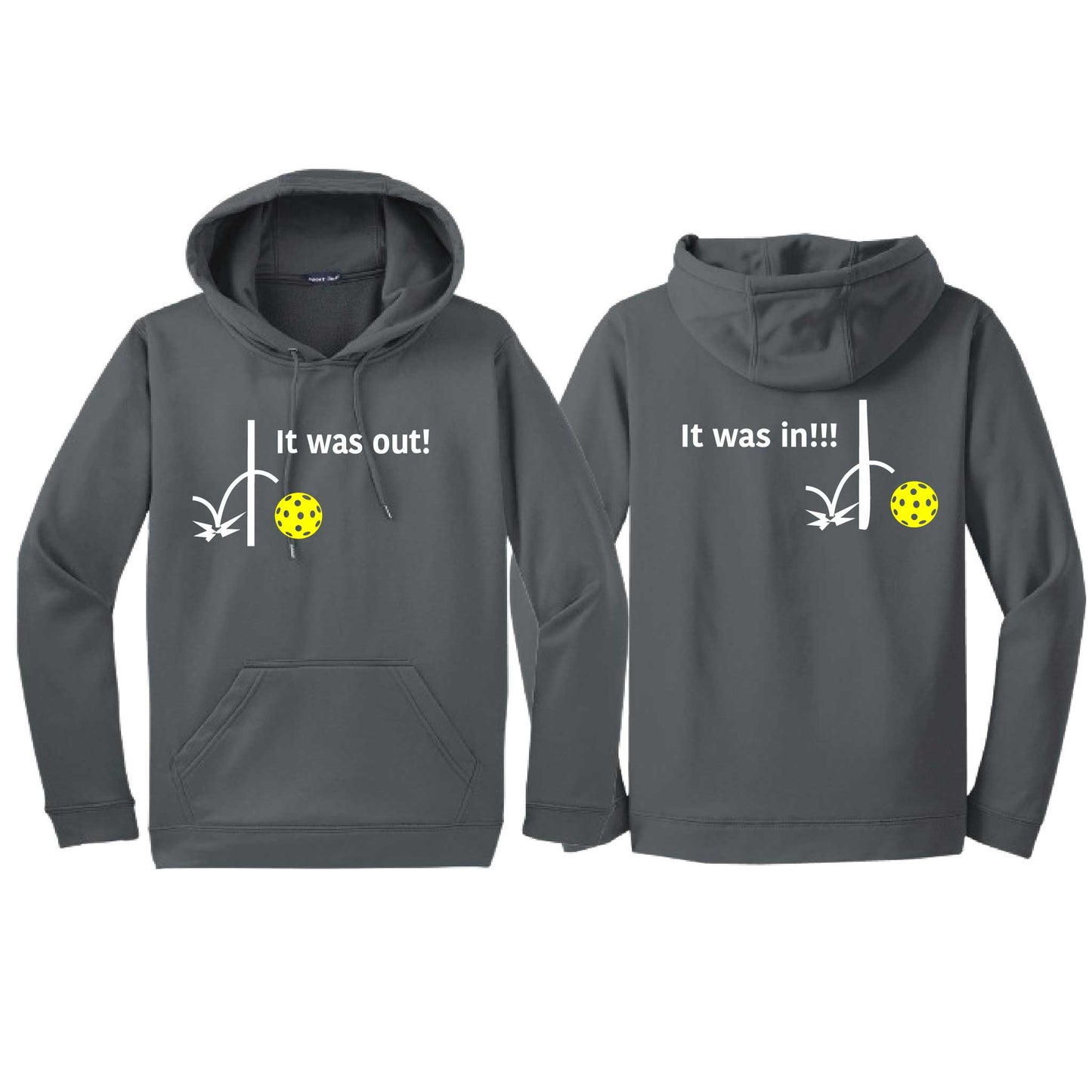 It Was Out! It Was In! (Pickleballs Red White Yellow) | Unisex Hoodie Athletic Sweatshirt | 50% Cotton/50% Polyester