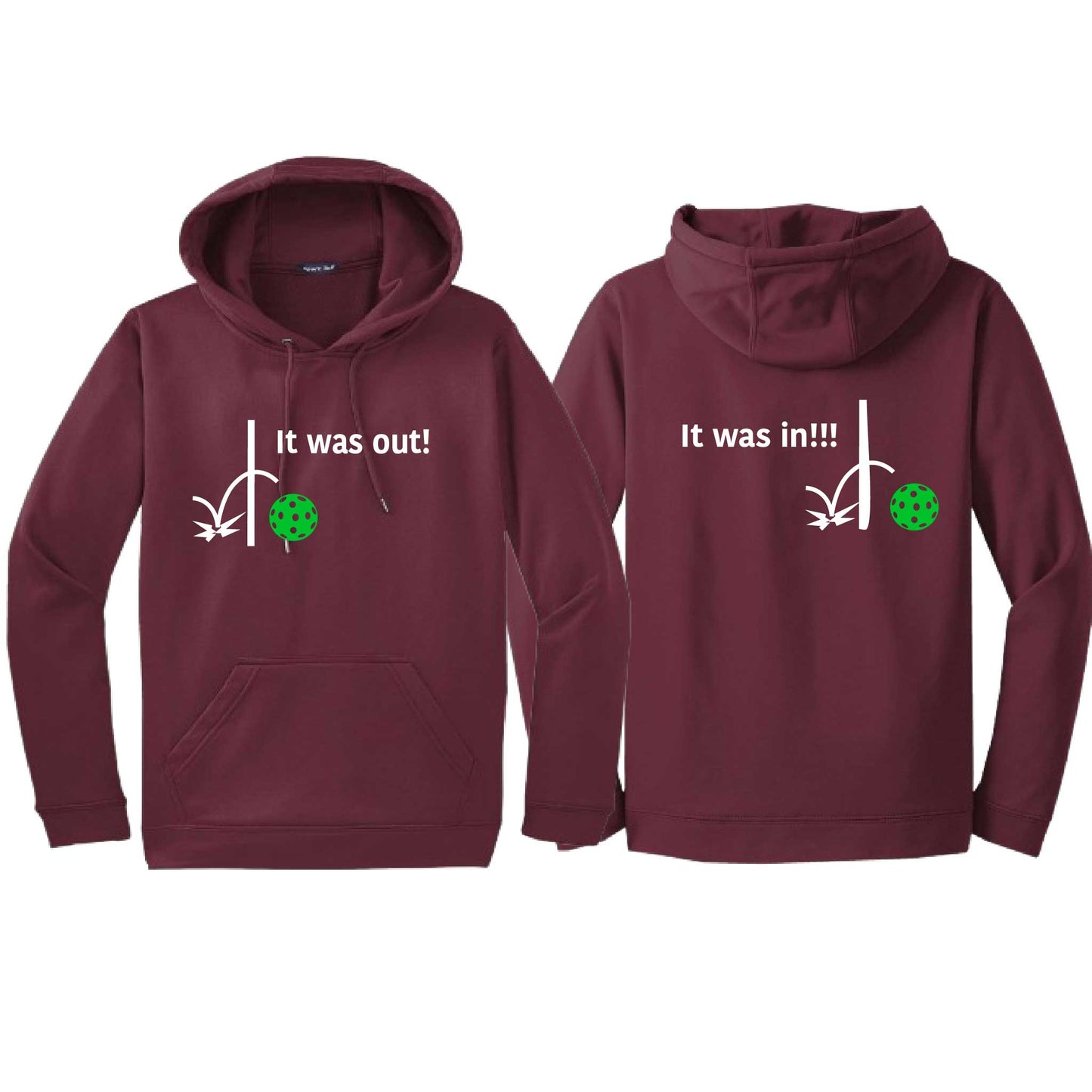 It Was Out! It Was In! (Pickleballs Cyan Green Orange) | Unisex Hoodie Athletic Sweatshirt | 50% Cotton/50% Polyester