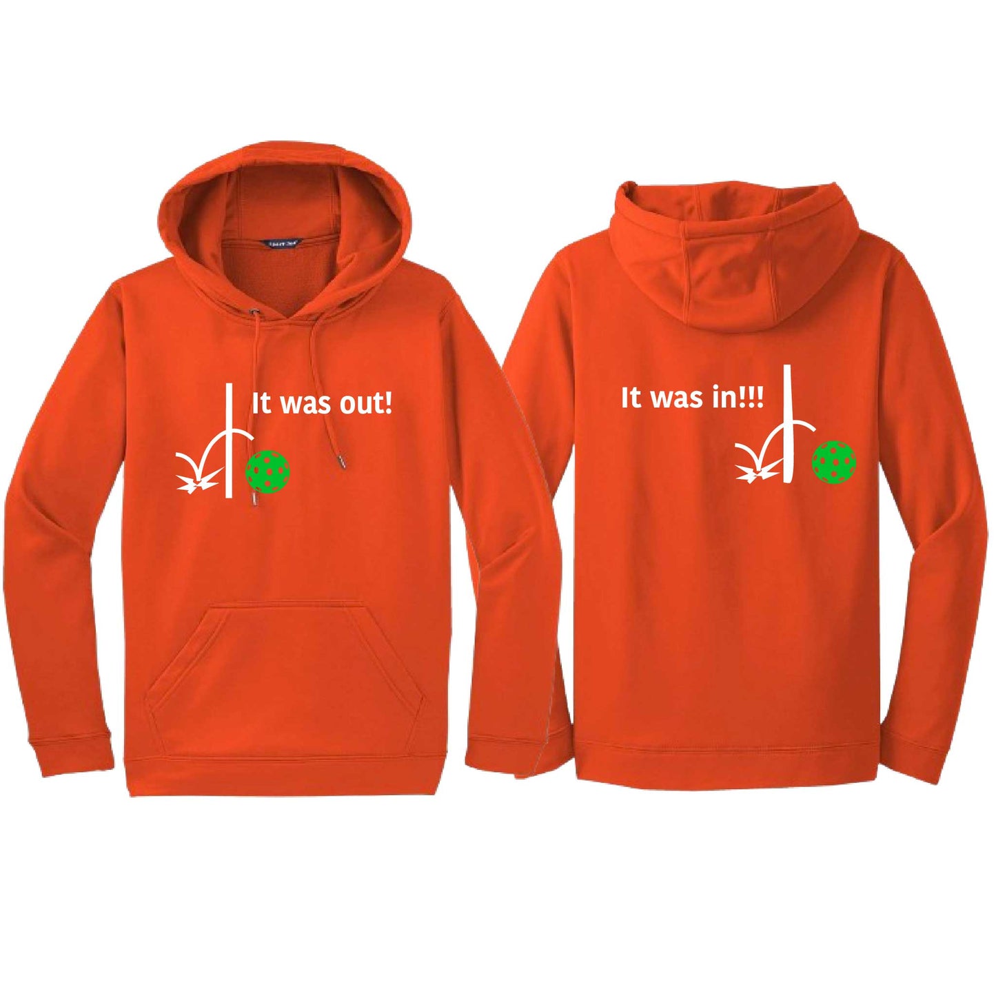 It Was Out! It Was In! (Pickleballs Cyan Green Orange) | Unisex Hoodie Athletic Sweatshirt | 50% Cotton/50% Polyester