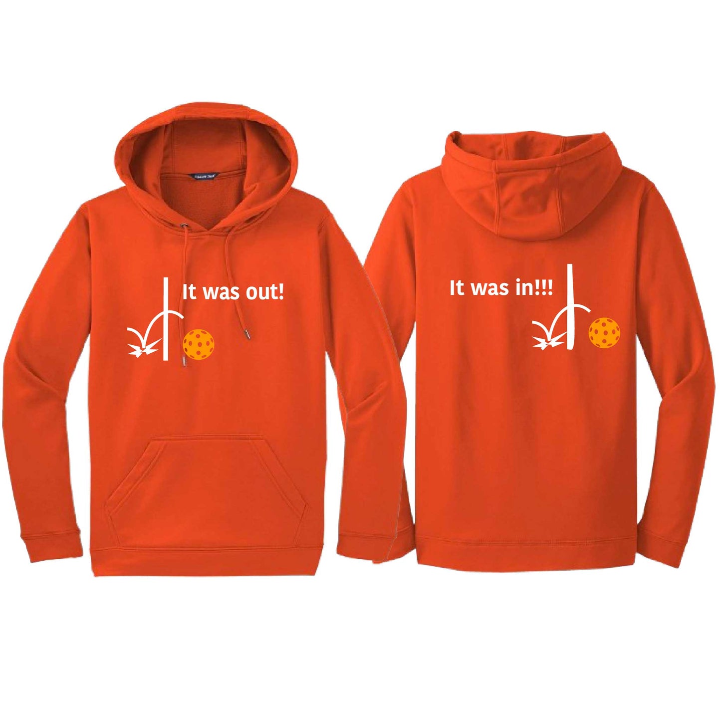 It Was Out! It Was In! (Pickleballs Cyan Green Orange) | Unisex Hoodie Athletic Sweatshirt | 50% Cotton/50% Polyester