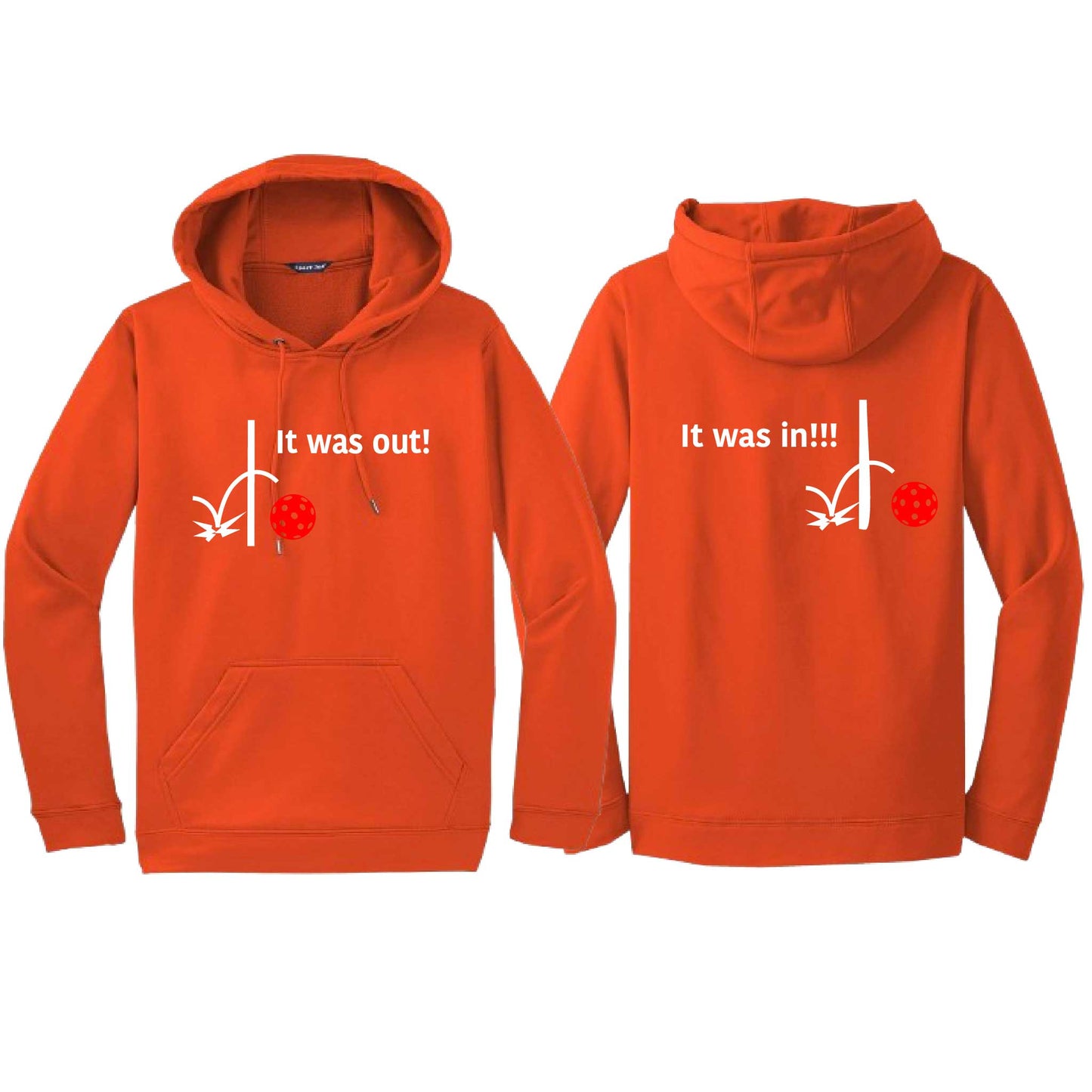 It Was Out! It Was In! (Pickleballs Red White Yellow) | Unisex Hoodie Athletic Sweatshirt | 50% Cotton/50% Polyester