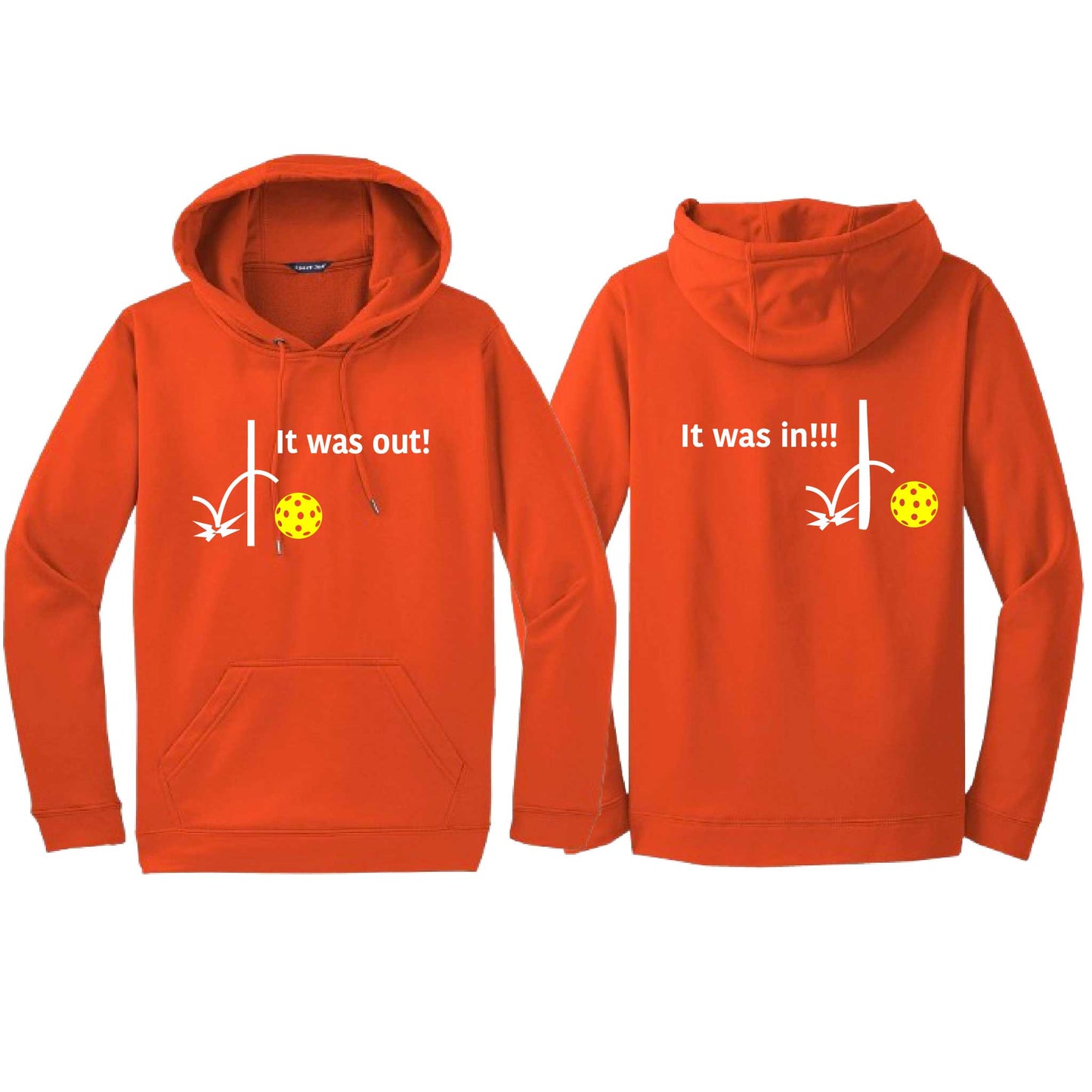 It Was Out! It Was In! (Pickleballs Red White Yellow) | Unisex Hoodie Athletic Sweatshirt | 50% Cotton/50% Polyester